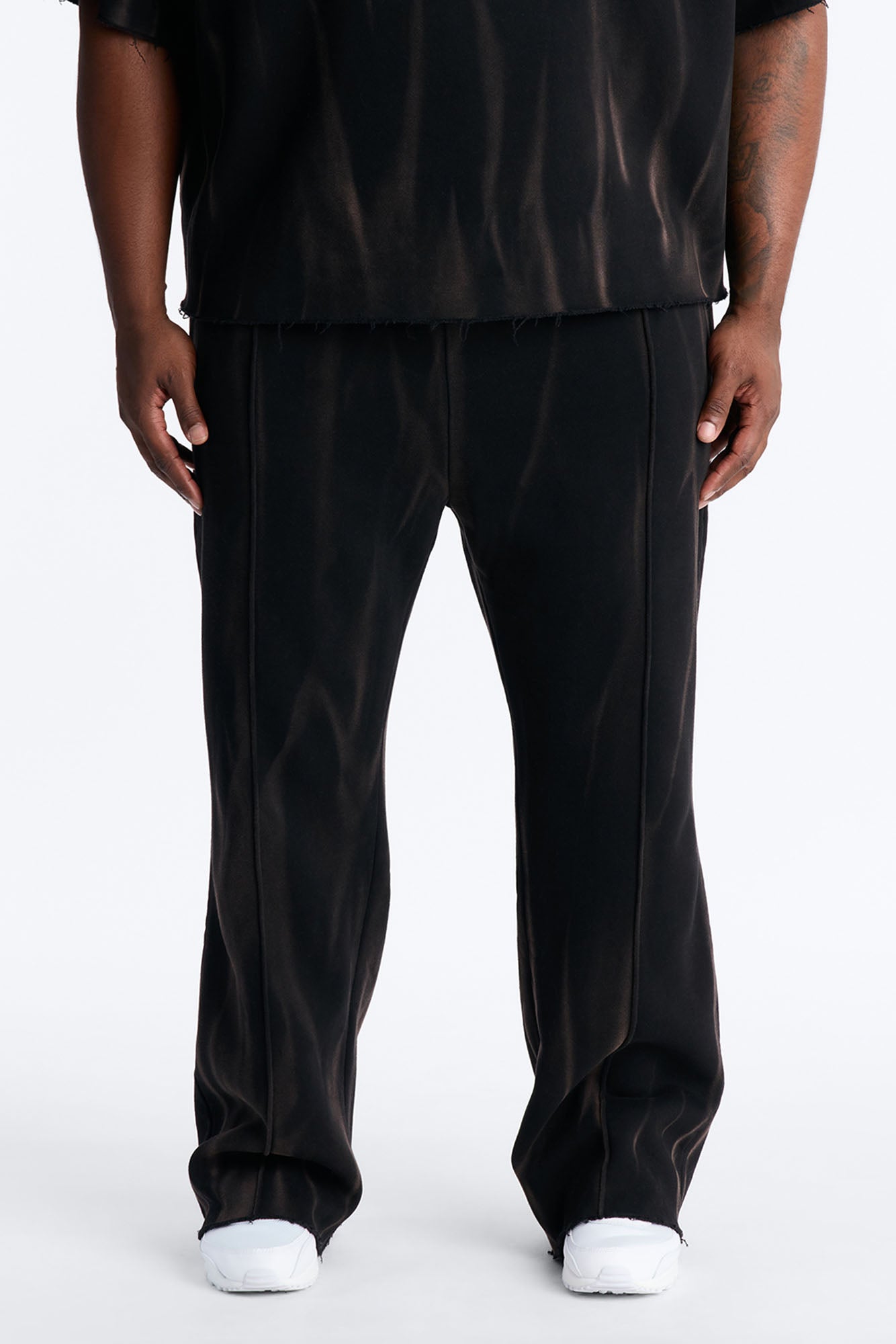 Slim Flare Bleach Washed Sweatpants - Black Fashion Nova
