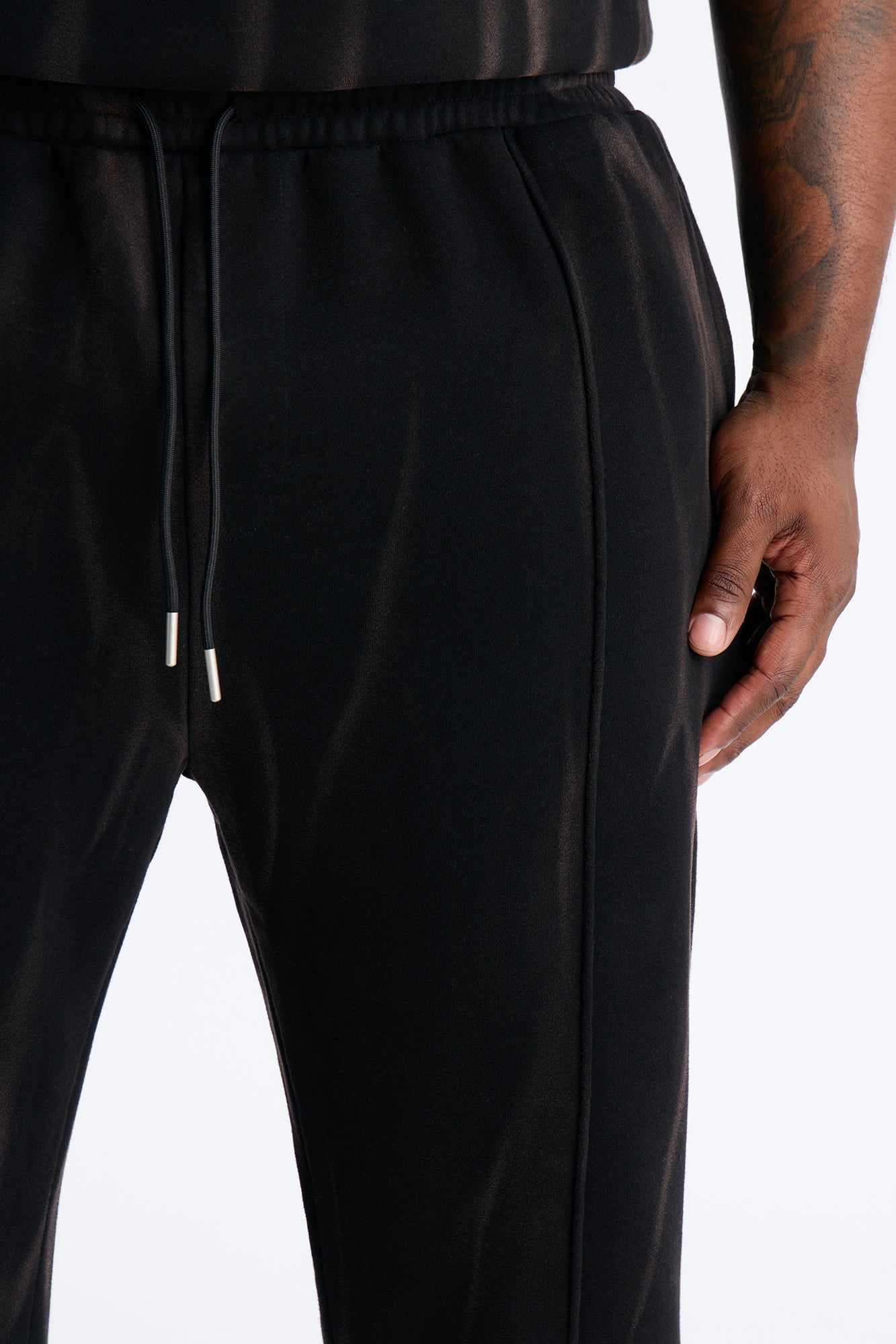 Slim Flare Bleach Washed Sweatpants - Black Fashion Nova