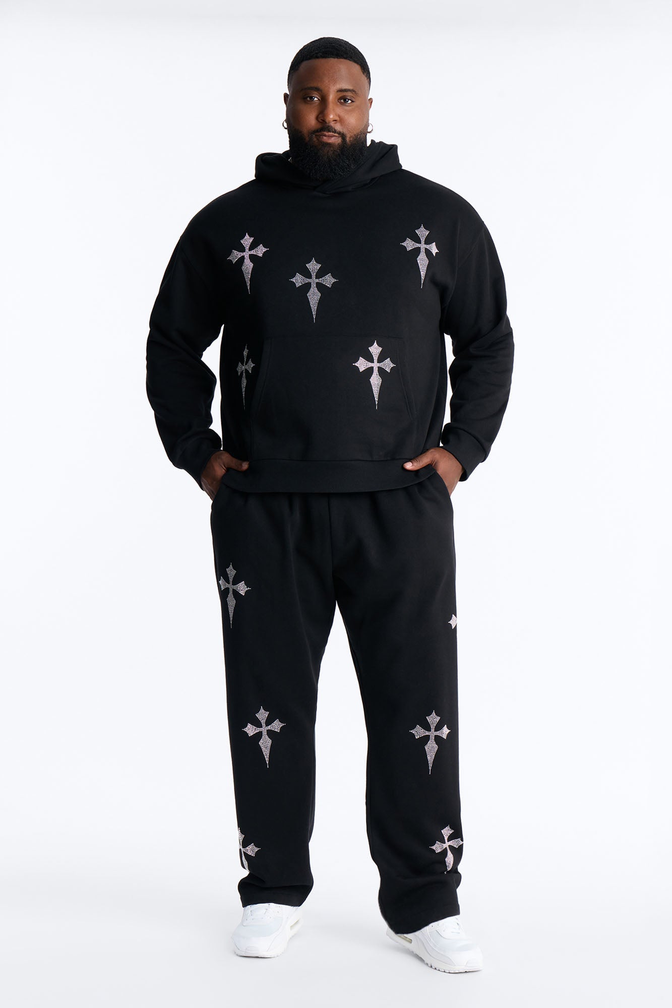 Faith By The Cross Rhinestones Oversized Hoodie - Black Fashion Nova