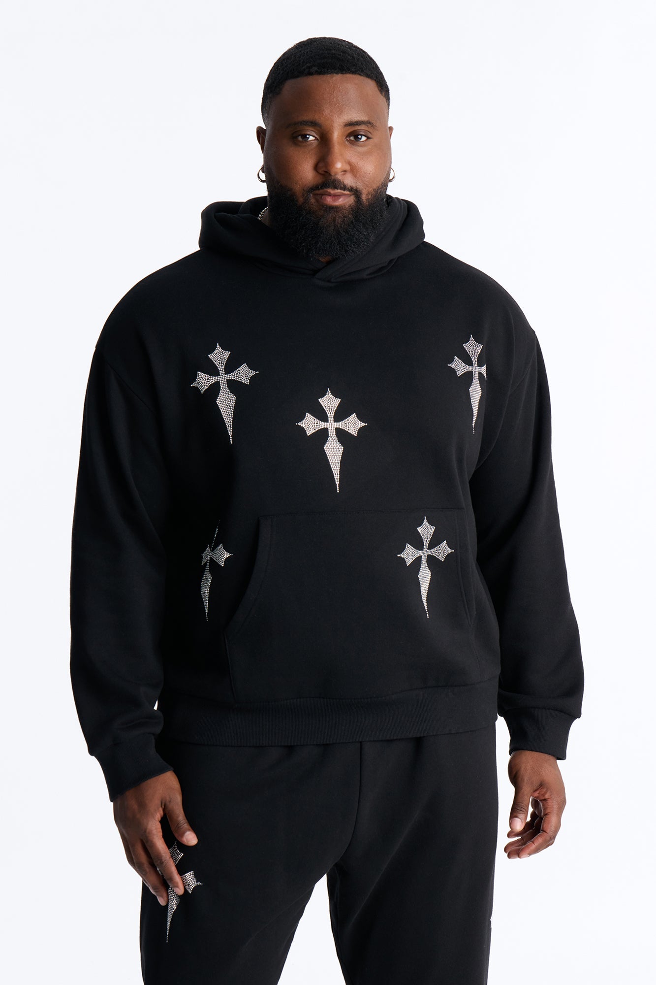 Faith By The Cross Rhinestones Oversized Hoodie - Black Fashion Nova
