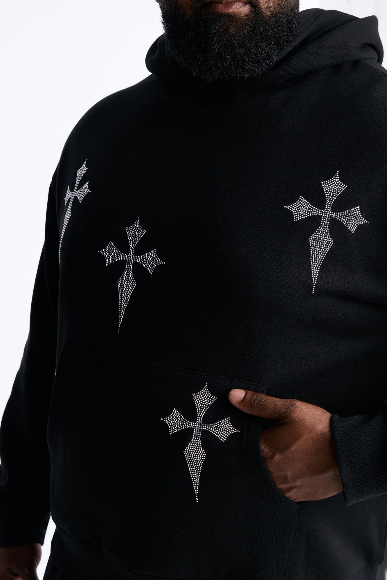 Faith By The Cross Rhinestones Oversized Hoodie - Black Fashion Nova