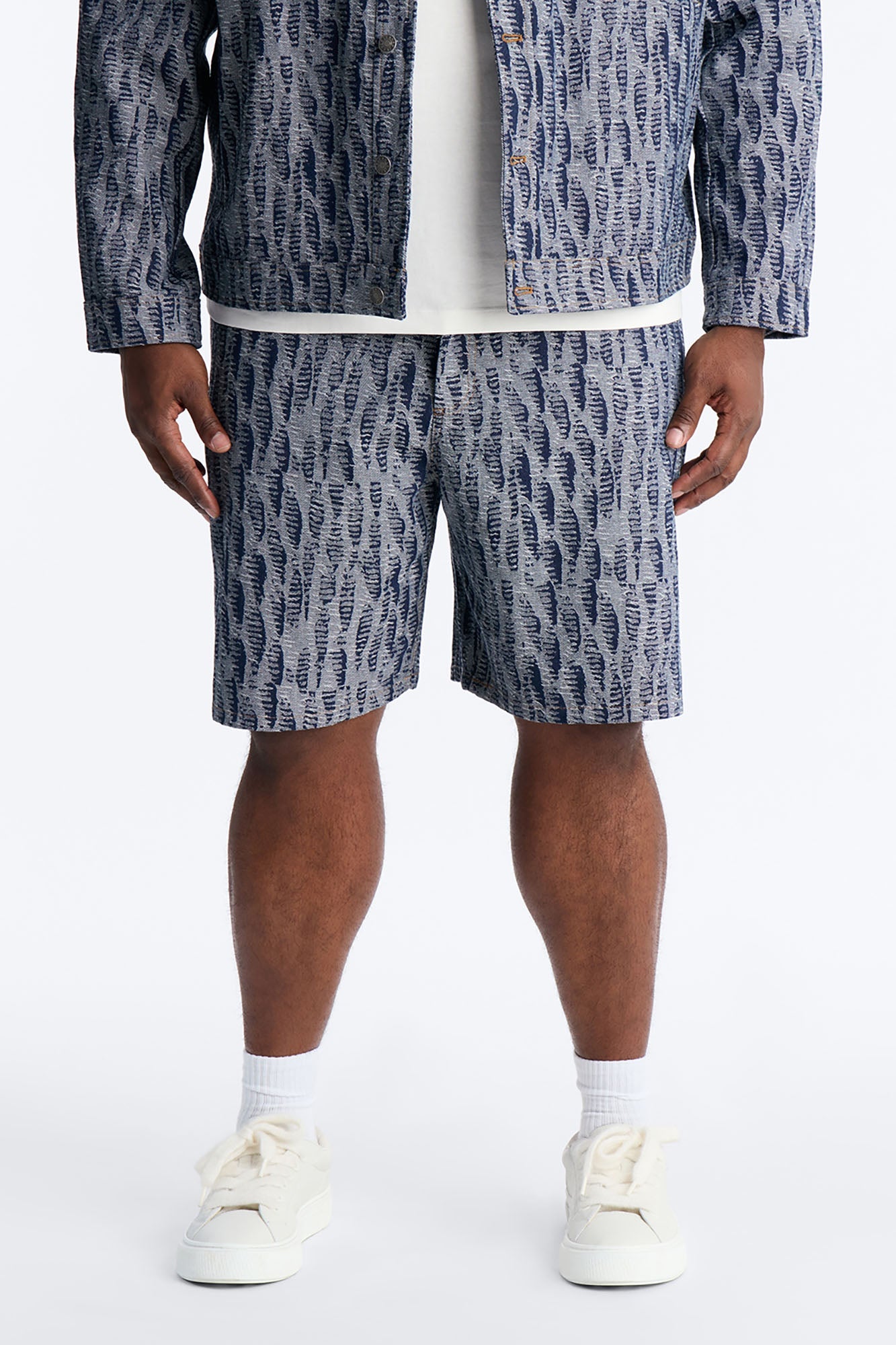 Relaxed Matrix Jacquard Denim Short - Dark Wash Fashion Nova