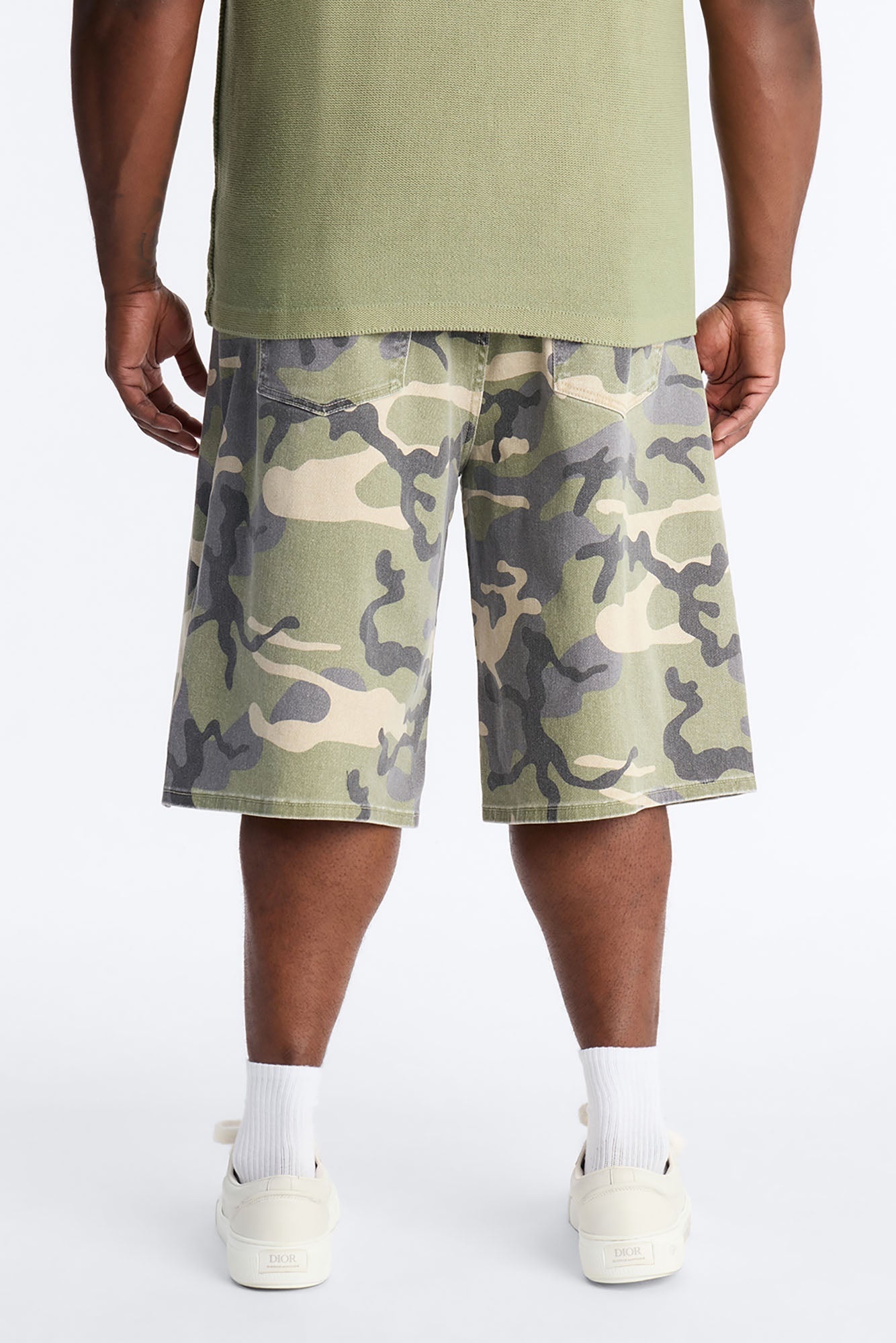Relaxed Saints Embellished Camo Denim Shorts - Camouflage Fashion Nova
