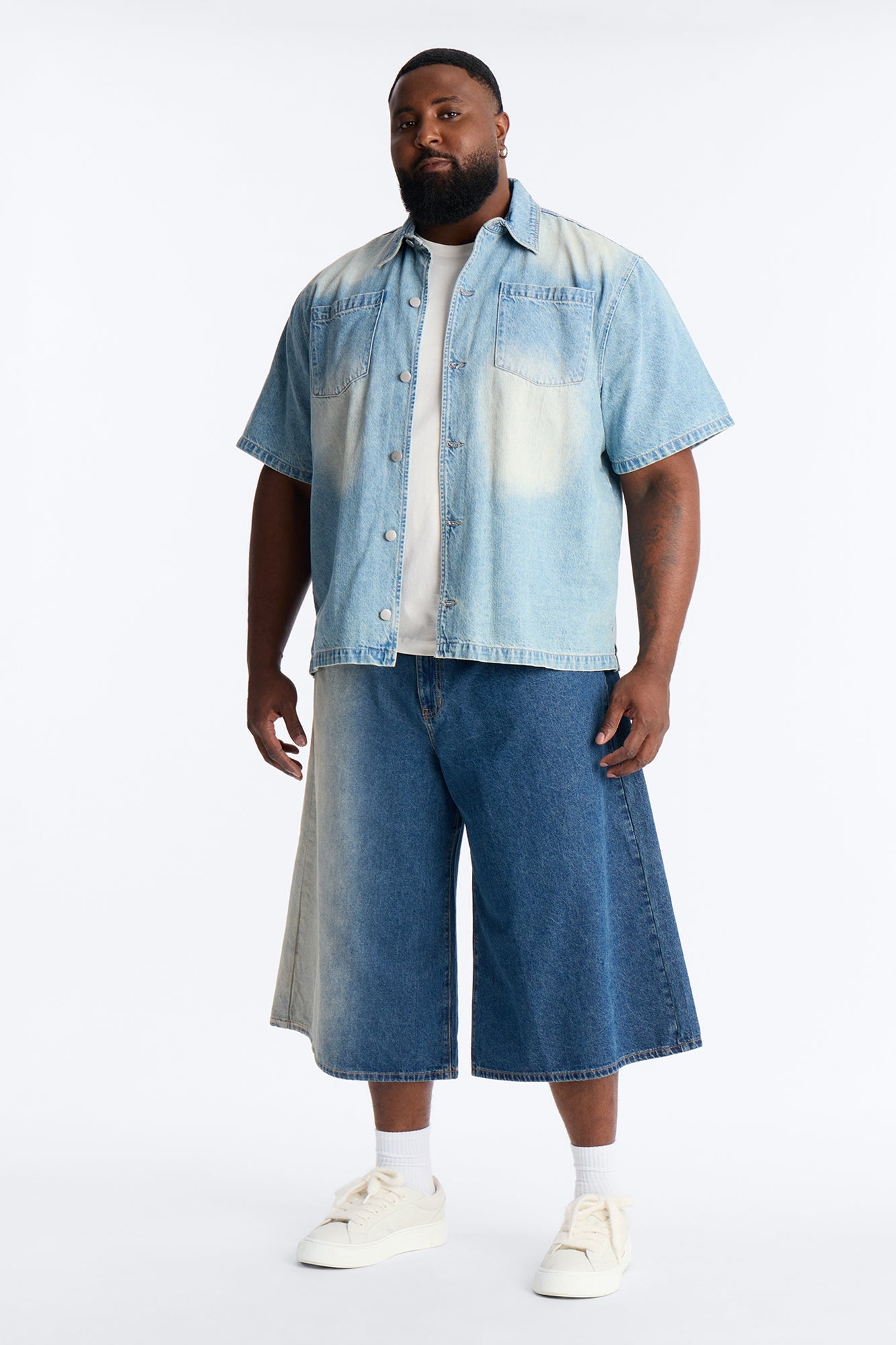 Super Baggy Spitline Denim Short - Vintage Blue Wash Fashion Nova