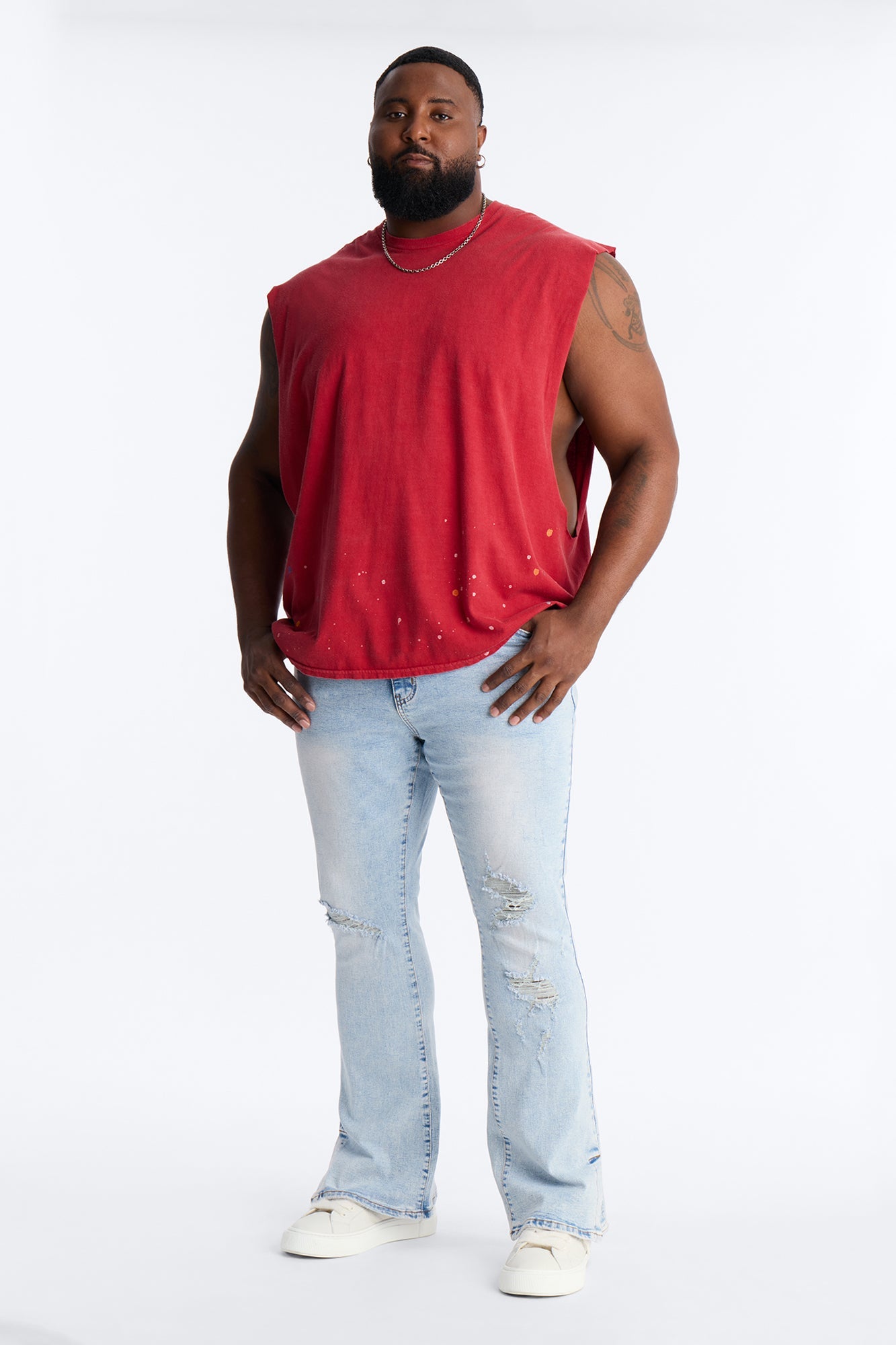 Lava Fall Paint Splatter Muscle Tee - Red Fashion Nova