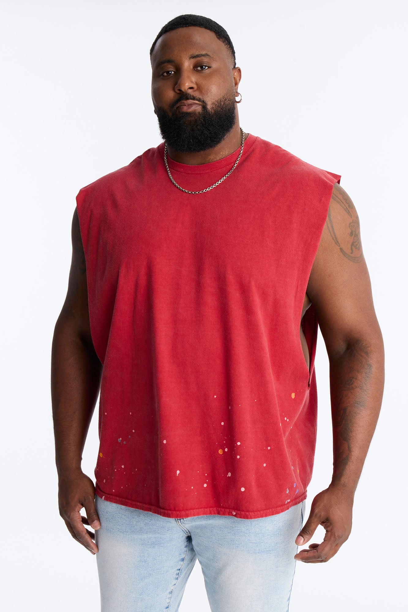 Lava Fall Paint Splatter Muscle Tee - Red Fashion Nova