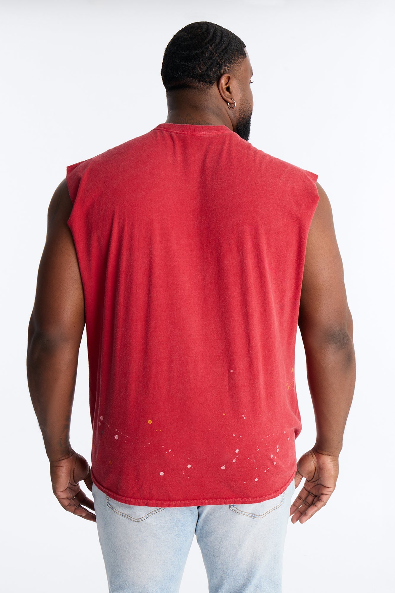 Lava Fall Paint Splatter Muscle Tee - Red Fashion Nova