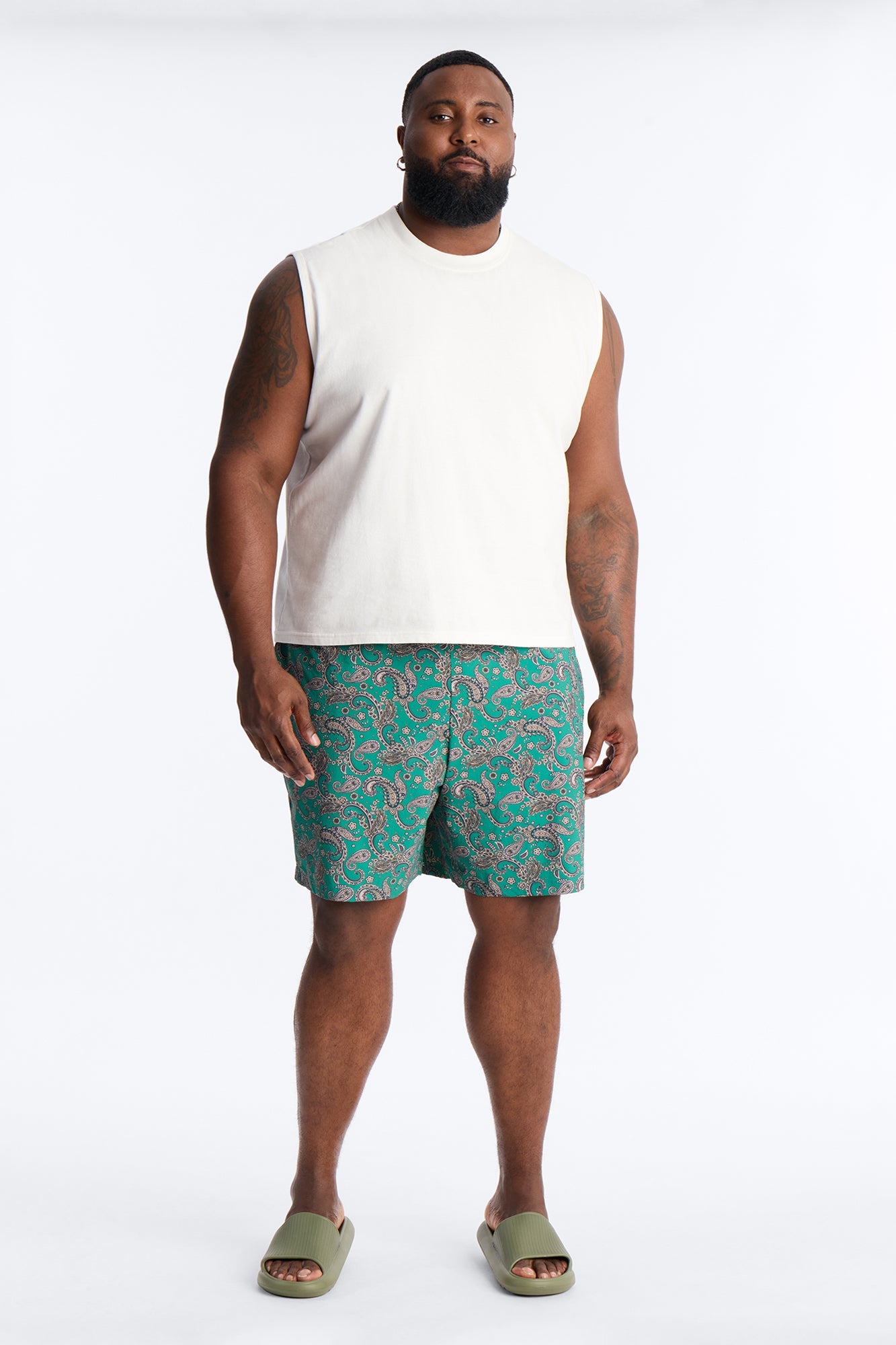 Paisley Elevated Printed Swim Trunk 7″ - Teal Fashion Nova