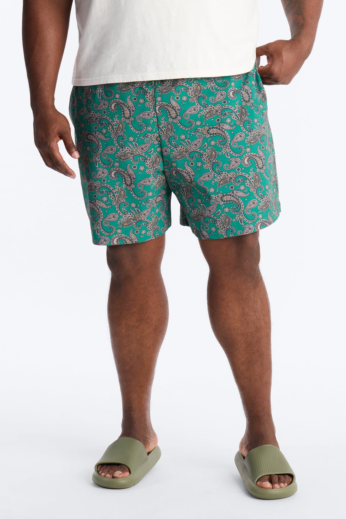 Paisley Elevated Printed Swim Trunk 7″ - Teal Fashion Nova