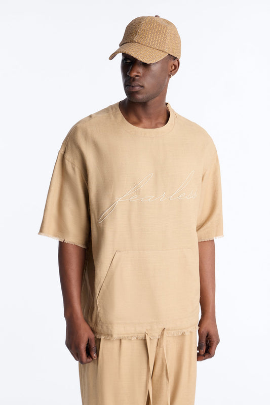 Boxy Tropic Fearless Frayed Shirt - Tan Fashion Nova