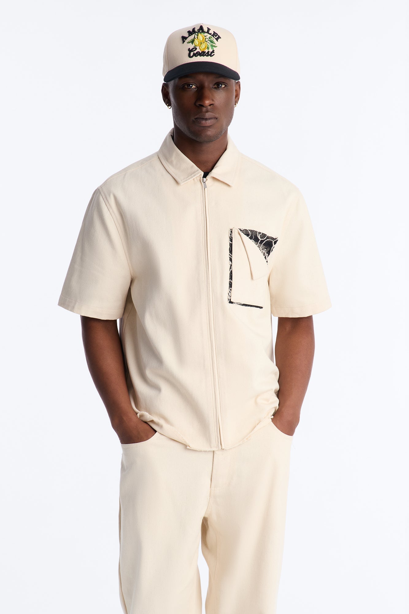 Textured Paradise Thread Zip Shirt - Cream Fashion Nova