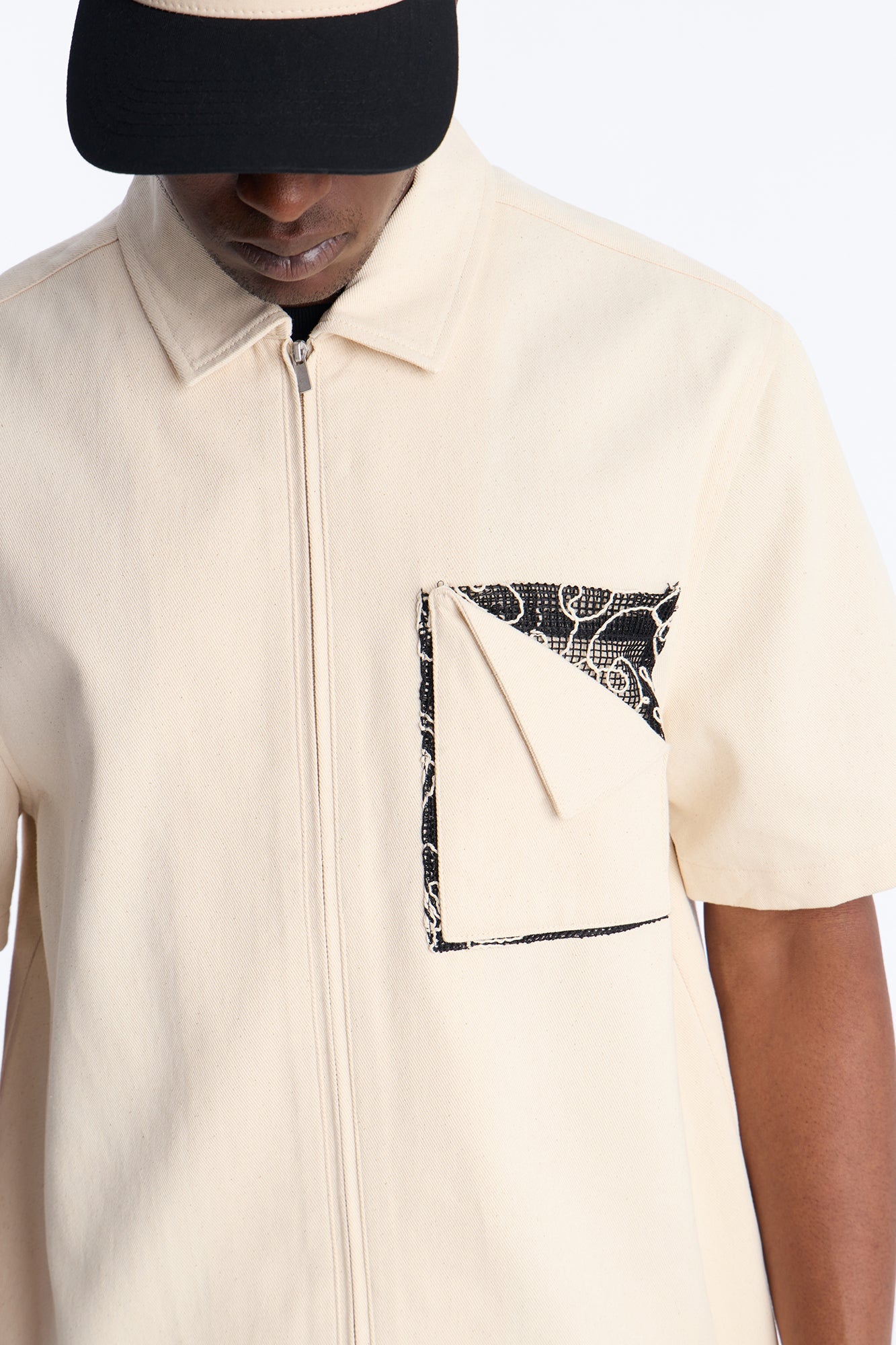 Textured Paradise Thread Zip Shirt - Cream Fashion Nova
