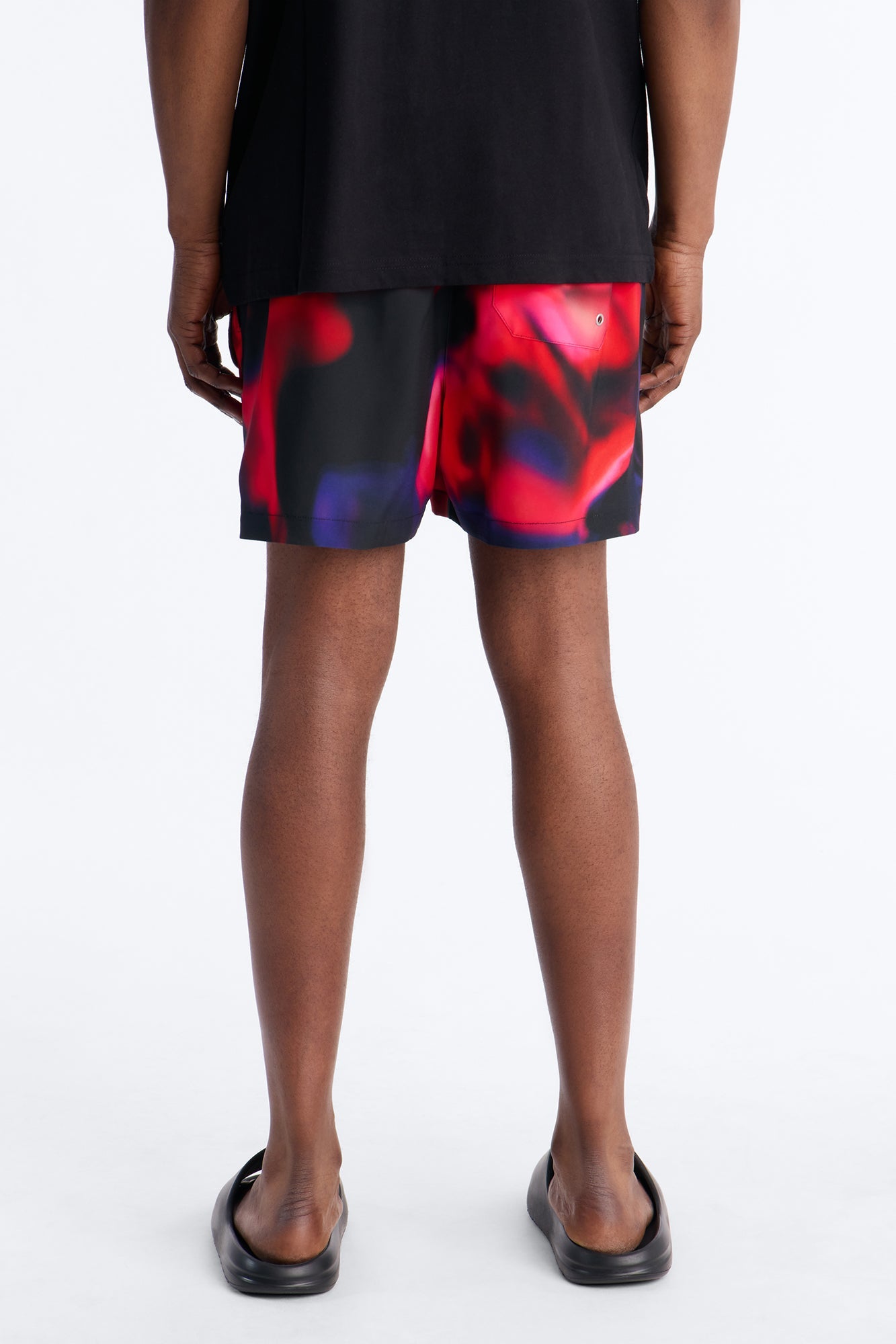 Relaxed Futuristic Abstract Acid Blur Swim Trunk 4″ - Black Fashion Nova