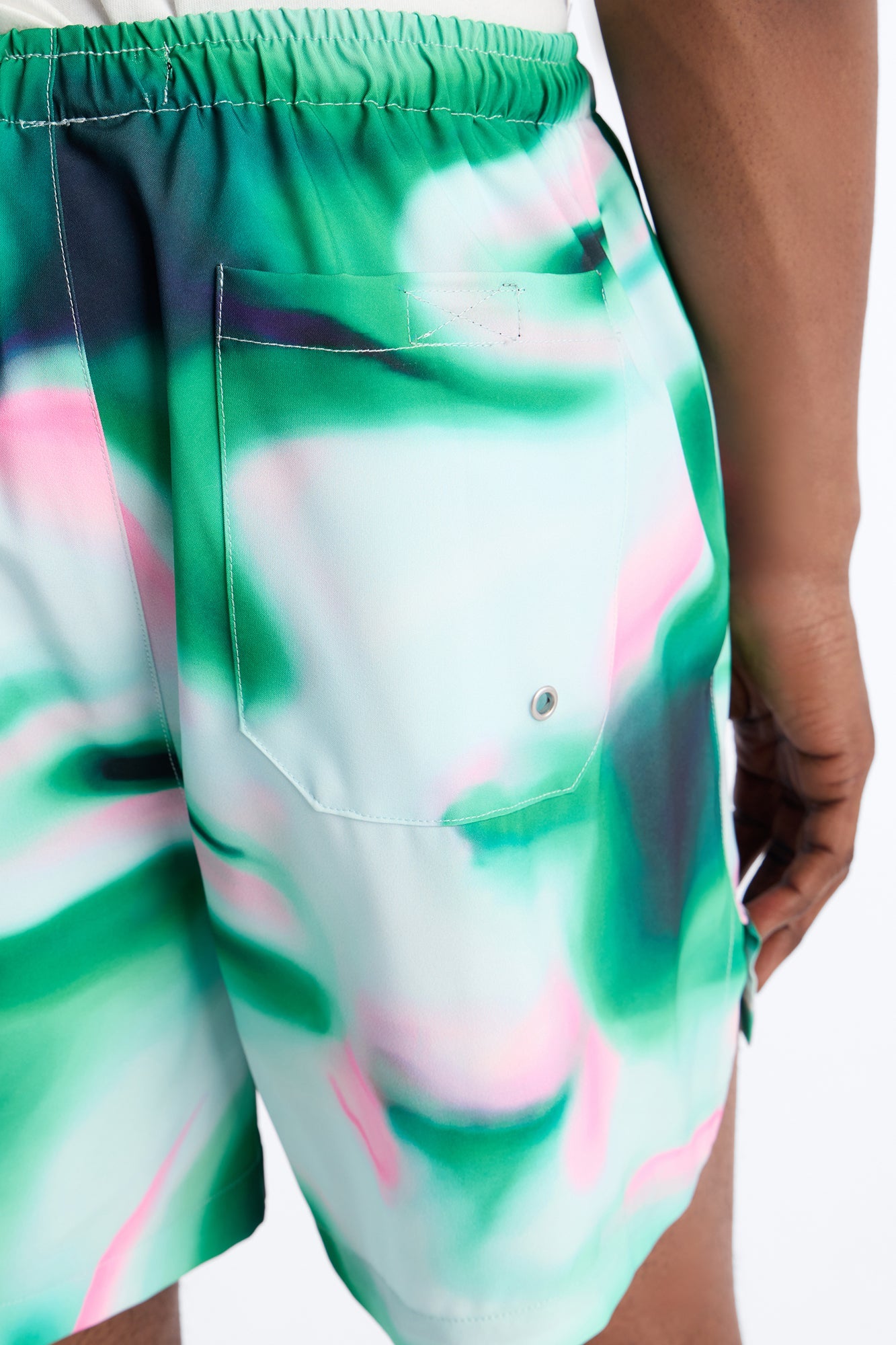 Relaxed Futuristic Abstract Acid Blur Swim Trunk 4″ - Green Fashion Nova
