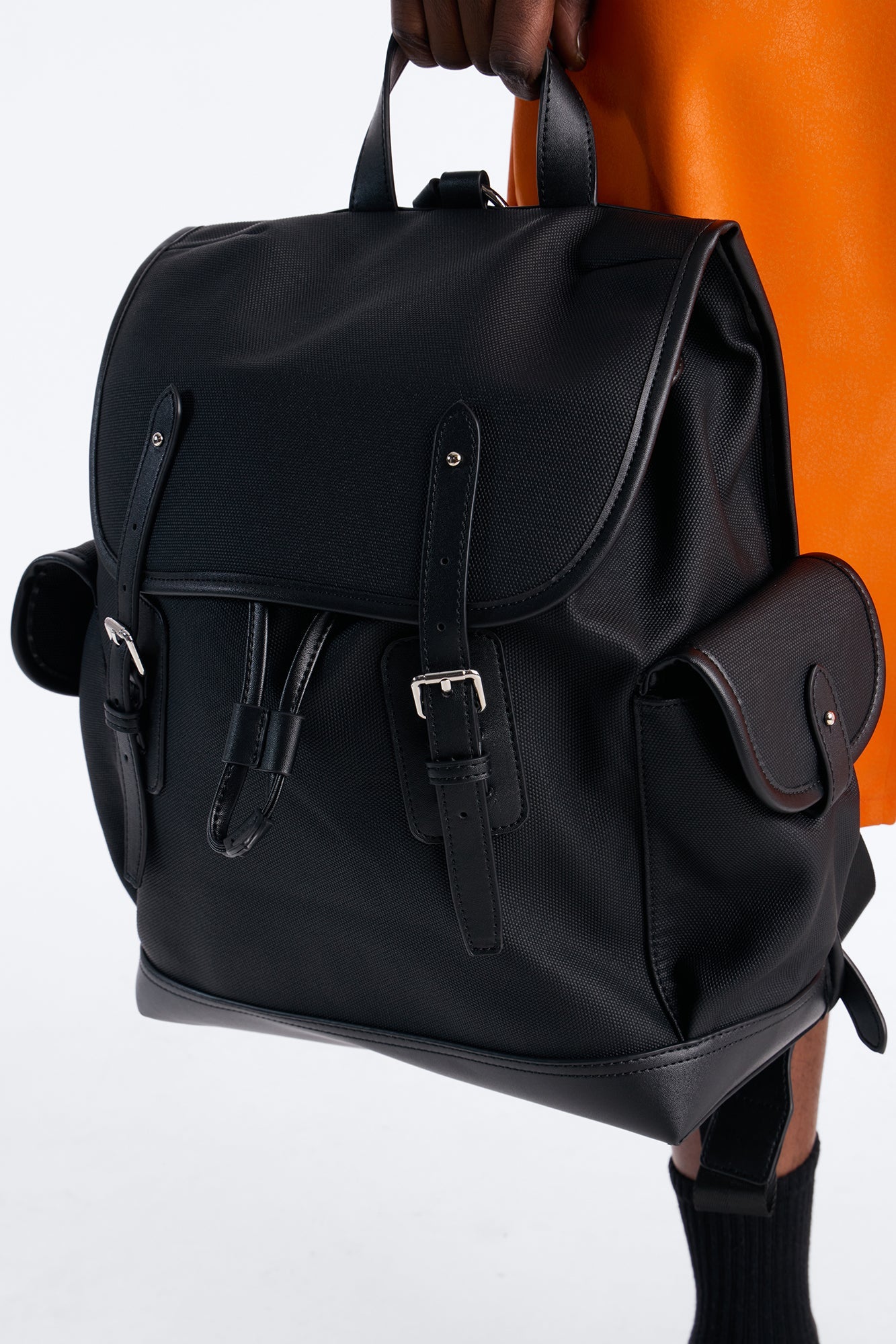 Canvas Dual Buckle Drawstring Backpack - Black Fashion Nova
