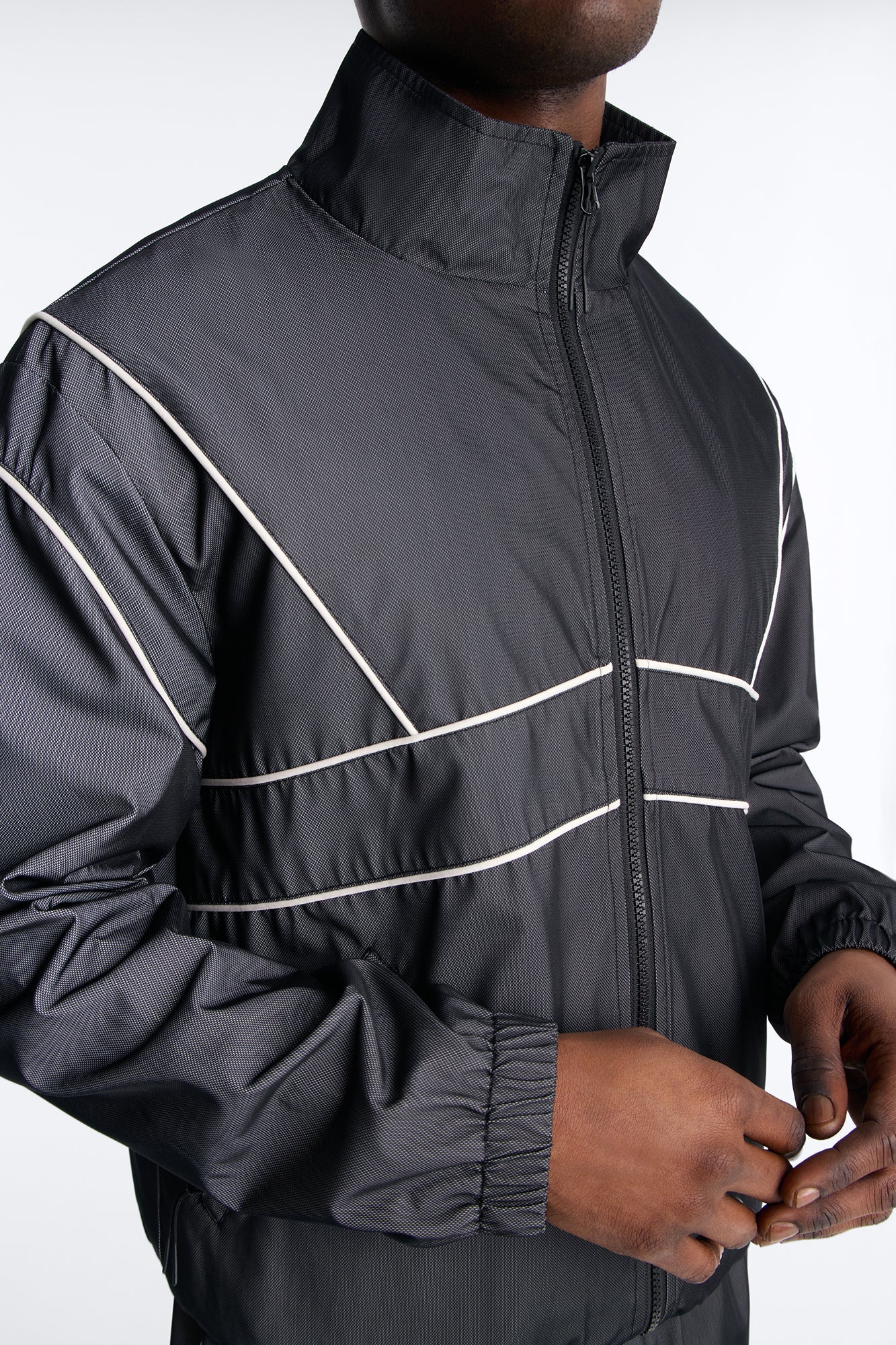 Relaxed Chroma Reflective Mesh Overlay Windbreaker Jacket - PlatinumIce Fashion Nova