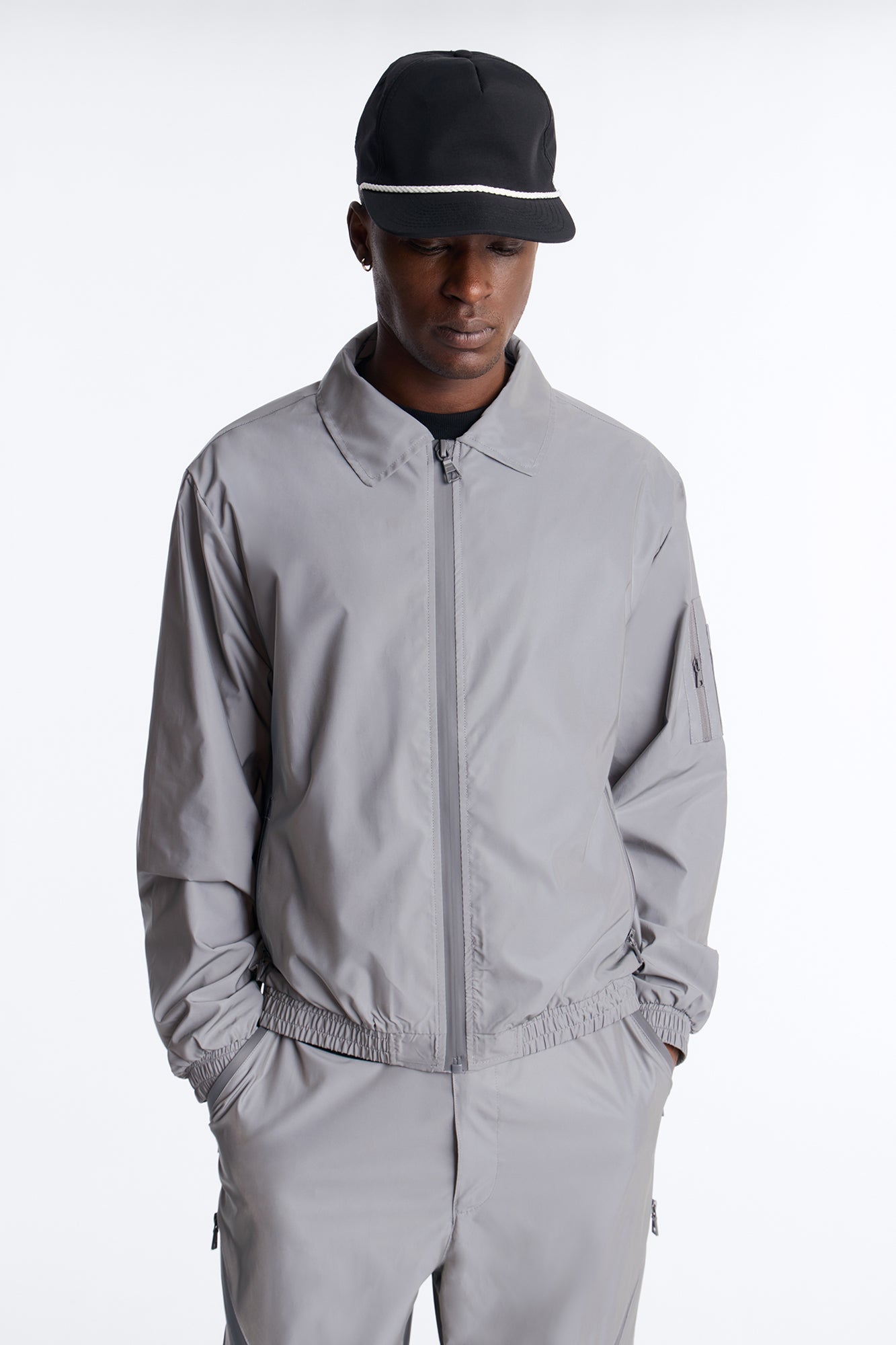 Cropped Relaxed Reflective Zip Bomber Jacket - Silver Fashion Nova