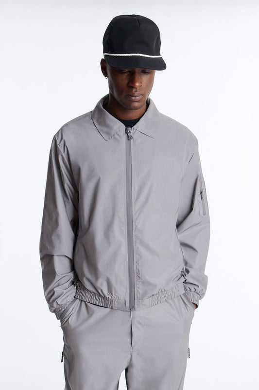 Cropped Relaxed Reflective Zip Bomber Jacket - Silver Fashion Nova