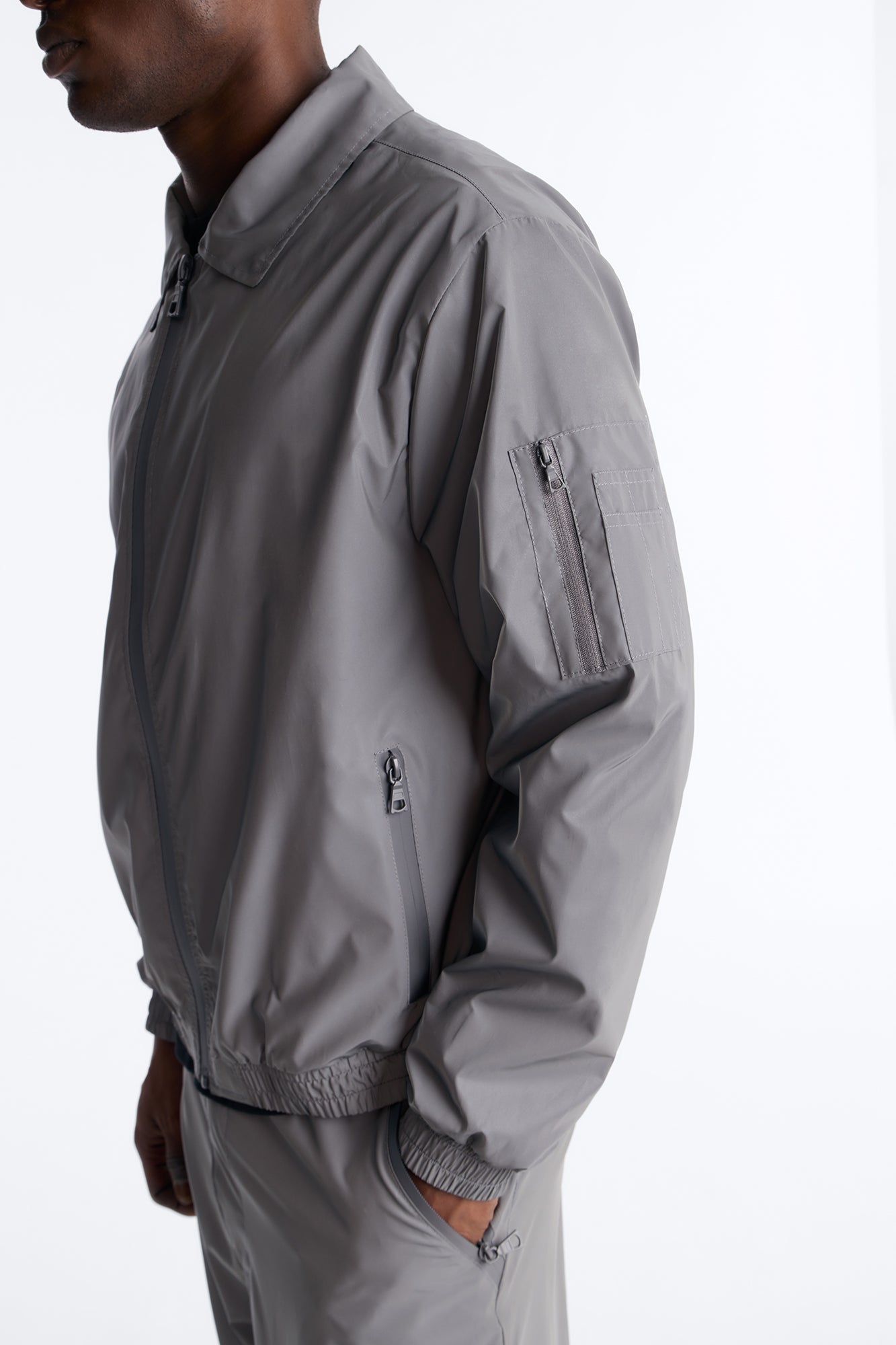 Cropped Relaxed Reflective Zip Bomber Jacket - Silver Fashion Nova