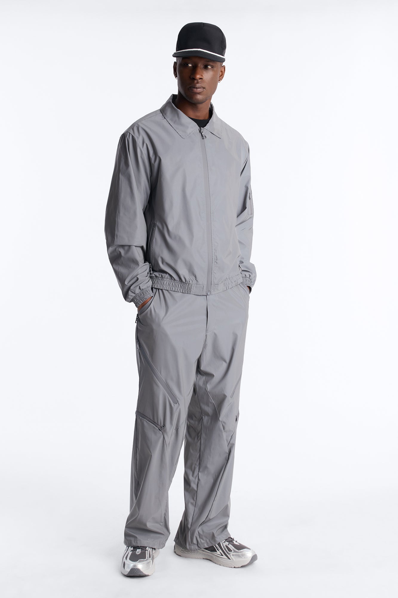 Baggy Reflective Zip Pant - Silver Fashion Nova