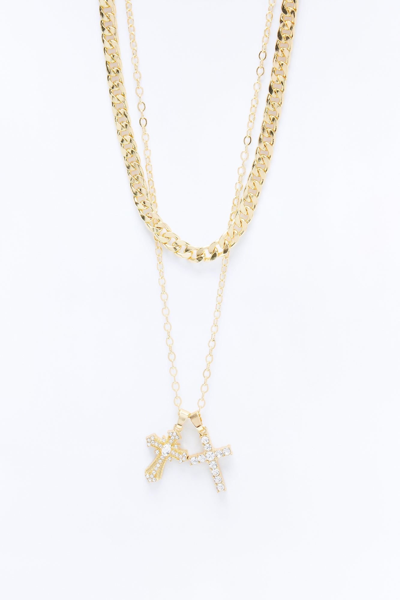 Double Crossed Chain Necklace Set - Gold Fashion Nova