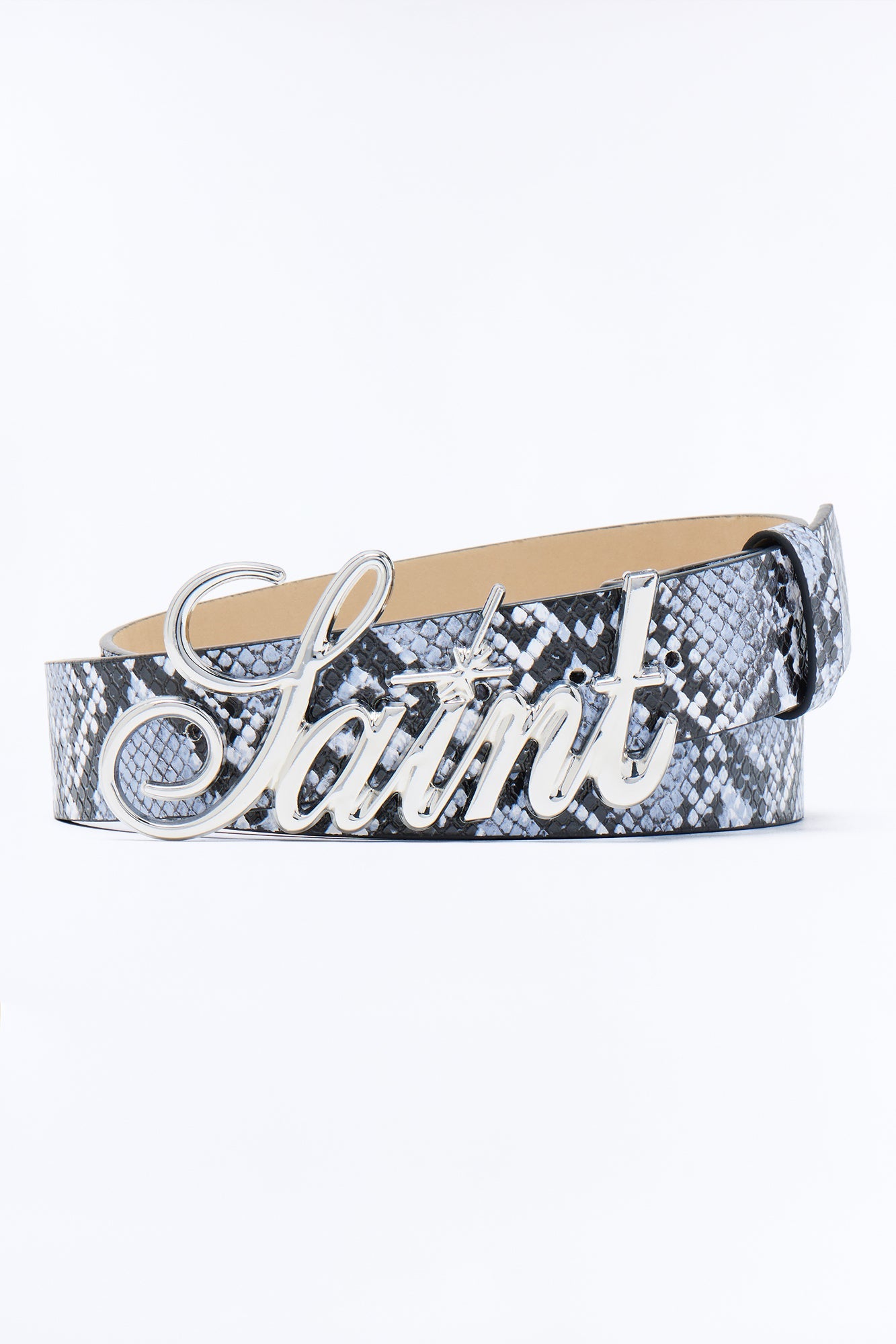 Saint Script Snake Buckle Belt - Grey Fashion Nova