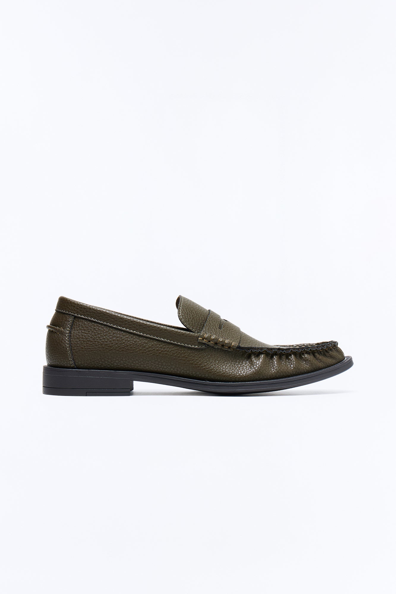 Pebble Texture Faux Leather Pleated Toe Loafer - Olive Fashion Nova