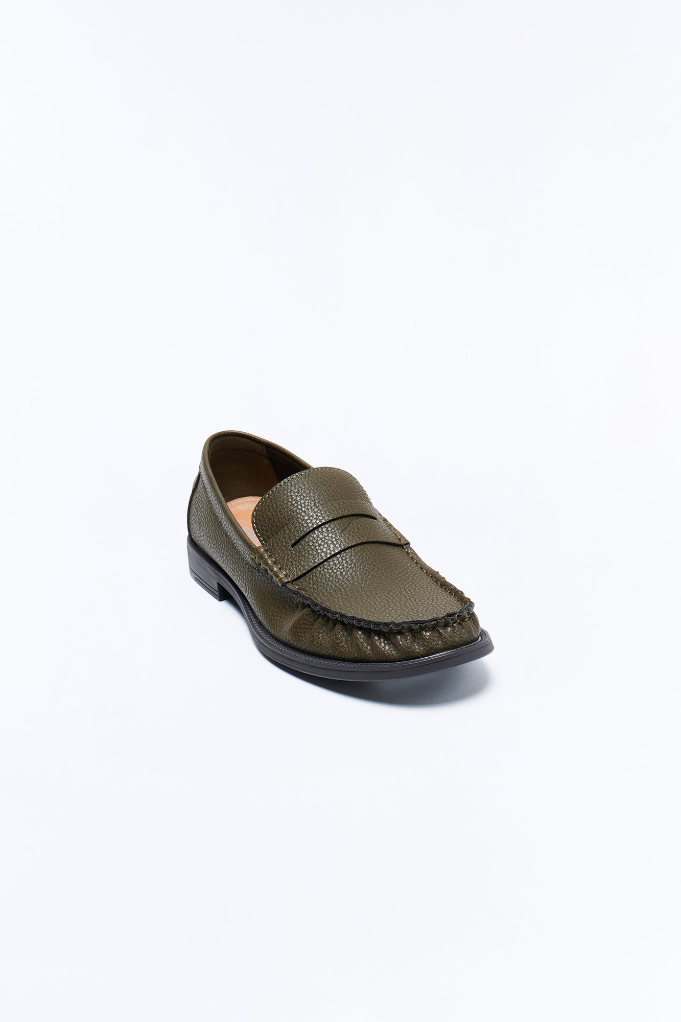 Pebble Texture Faux Leather Pleated Toe Loafer - Olive Fashion Nova