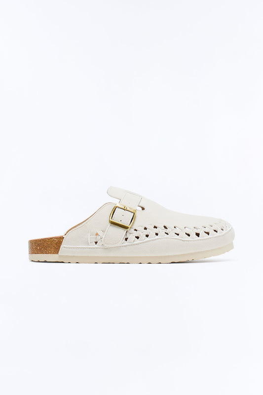 Woven Faux Suede Slip On Mule - White Fashion Nova