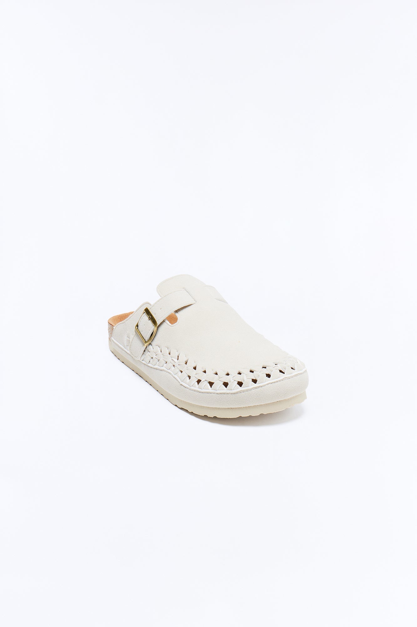 Woven Faux Suede Slip On Mule - White Fashion Nova