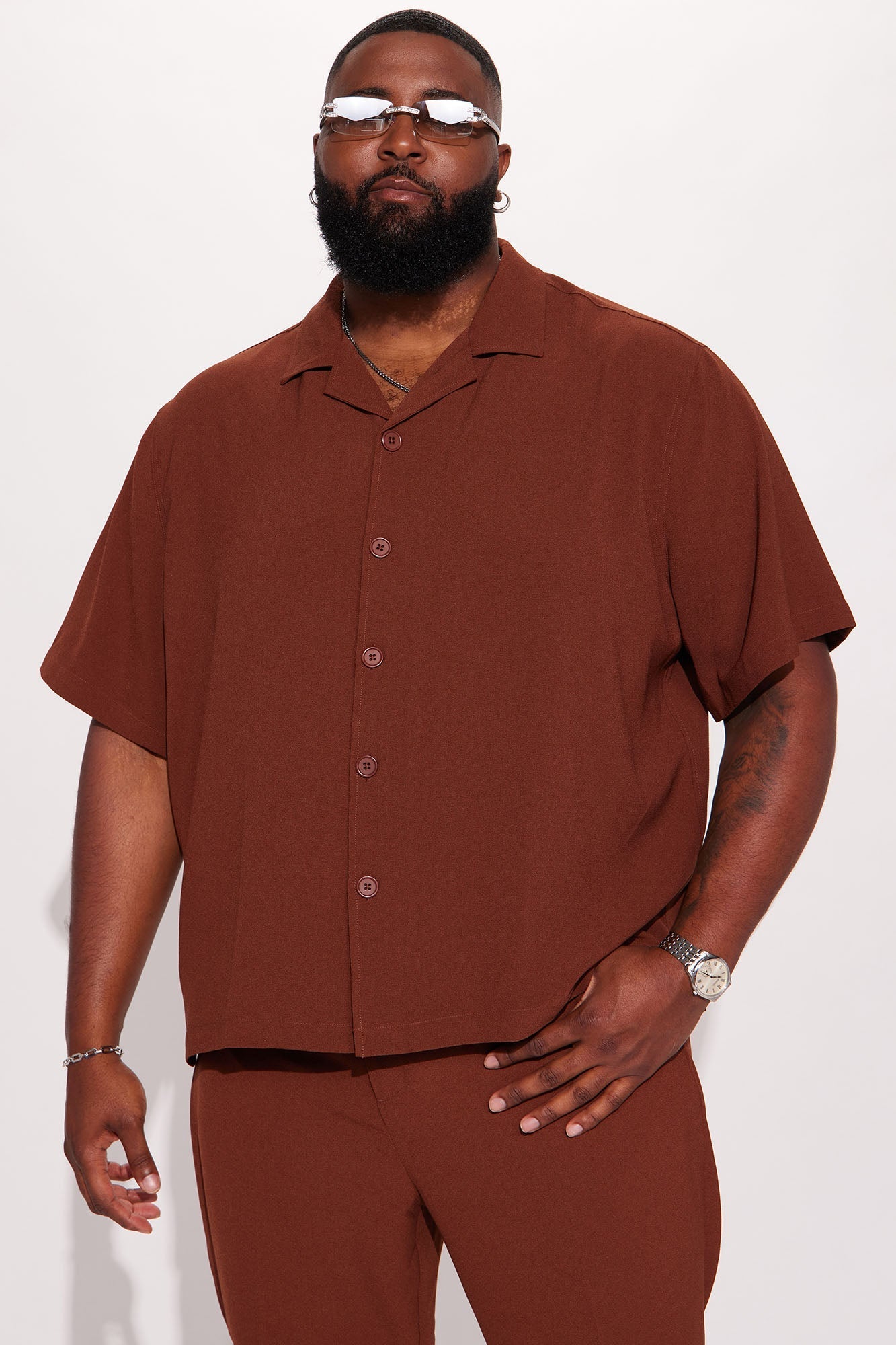 Golden Hour Short Sleeve Button Up - Brown Fashion Nova