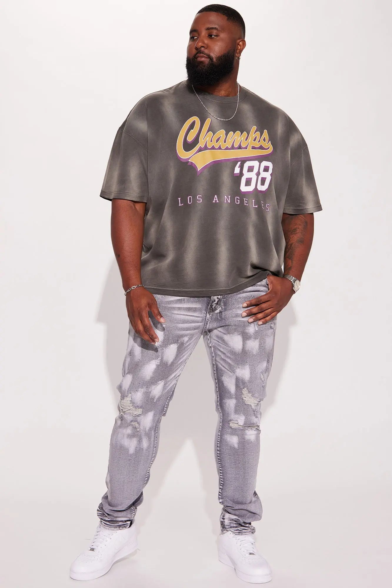 Eighty Eight Champs Oversized Short Sleeve Tee - Grey Fashion Nova