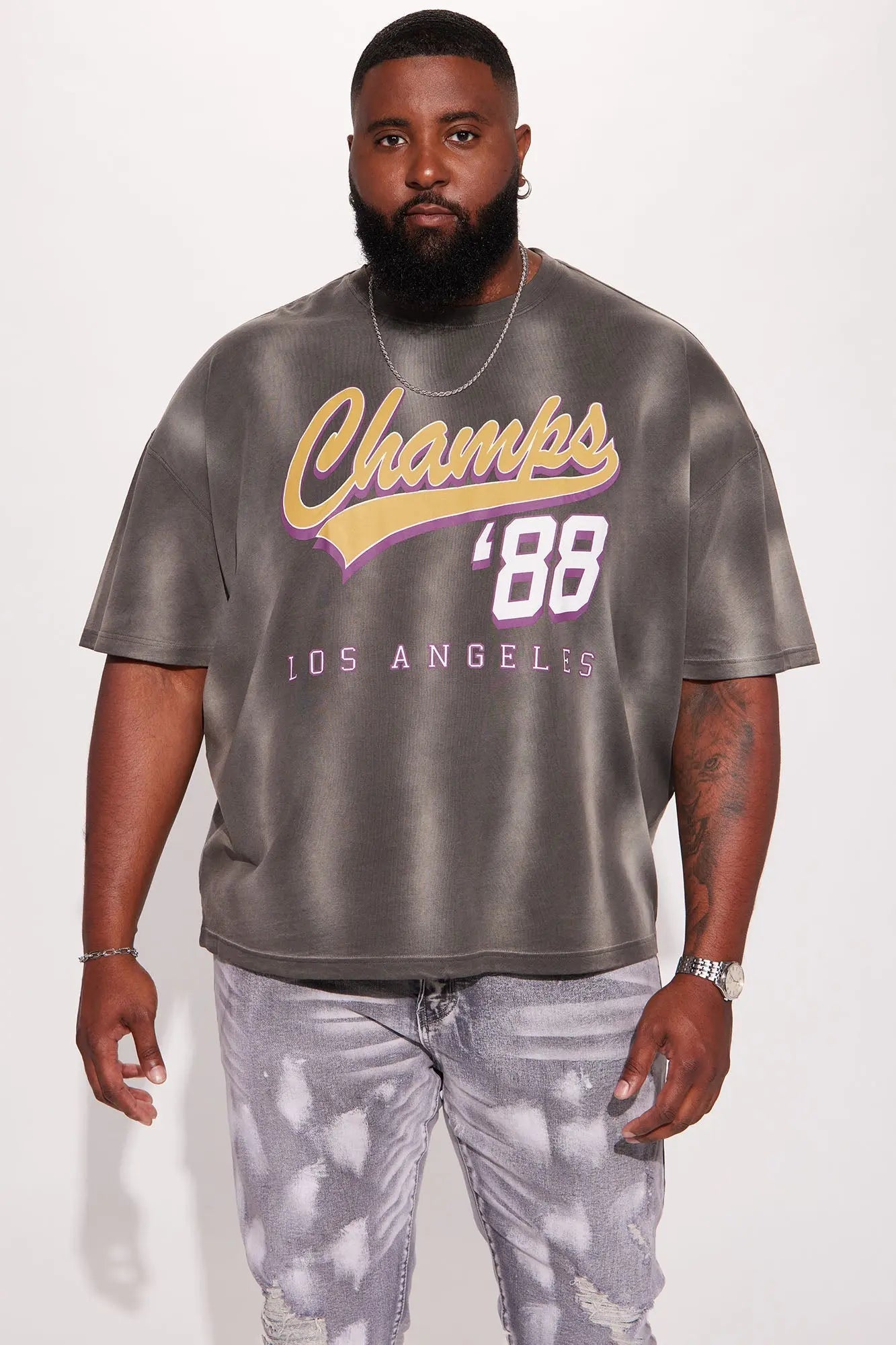 Eighty Eight Champs Oversized Short Sleeve Tee - Grey Fashion Nova