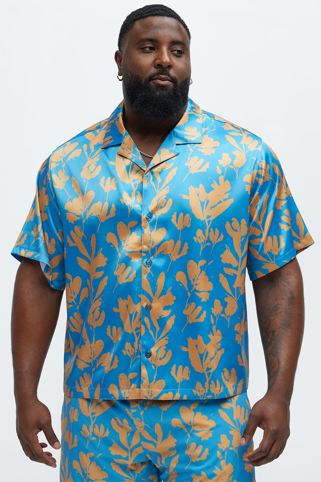 Bloom Off Printed Cuban Collar Shirt - Blue/combo Fashion Nova