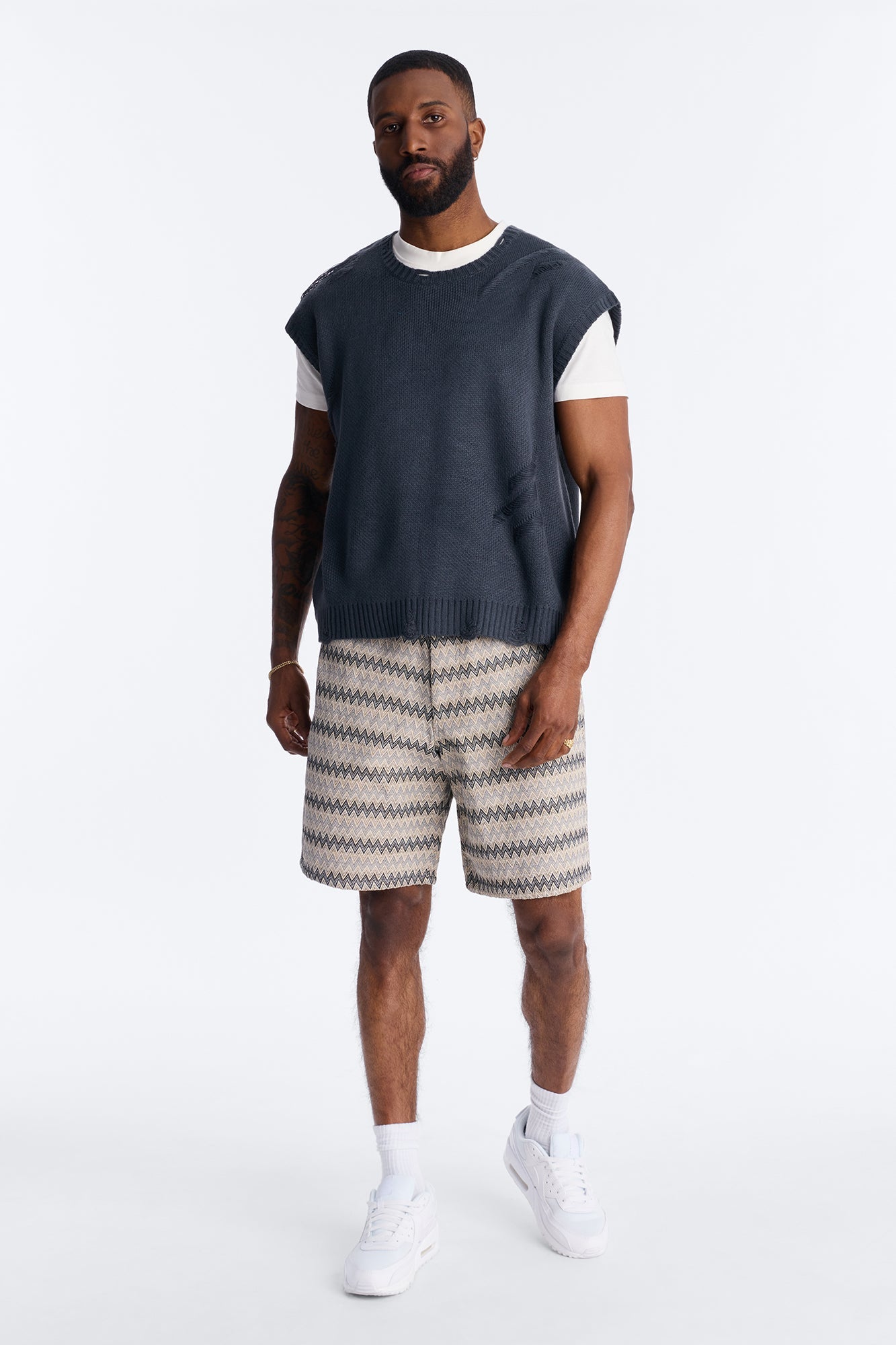 Relaxed Chevron City Textured Short - Cream Fashion Nova