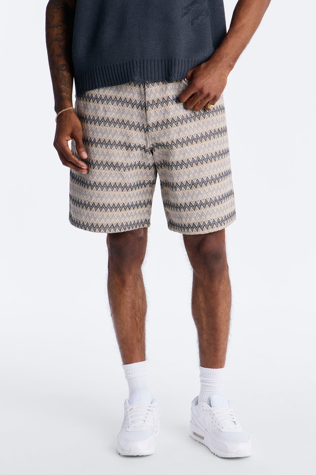 Relaxed Chevron City Textured Short - Cream Fashion Nova