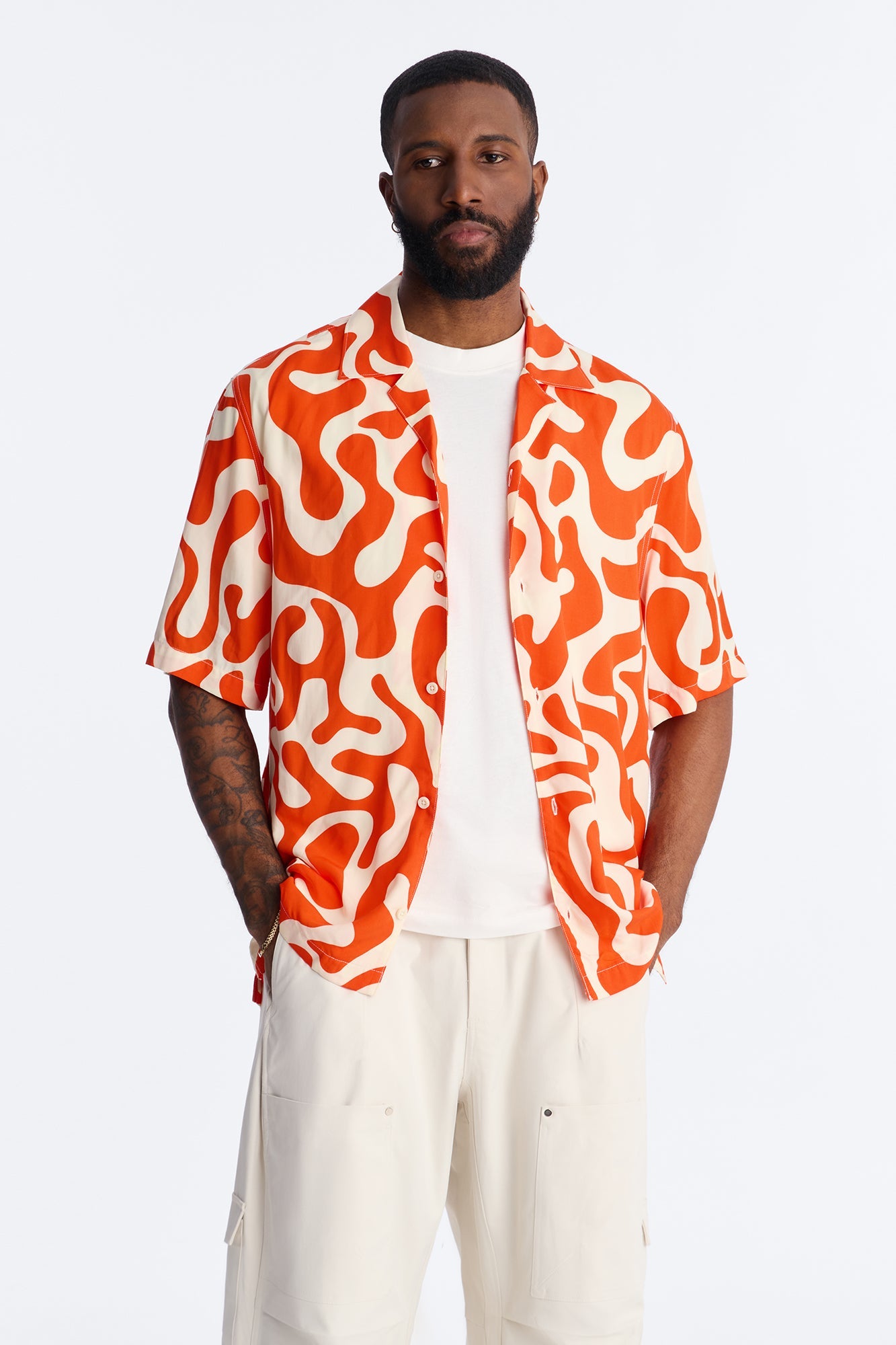 Bold Metric Cuban Shirt - Orange Fashion Nova