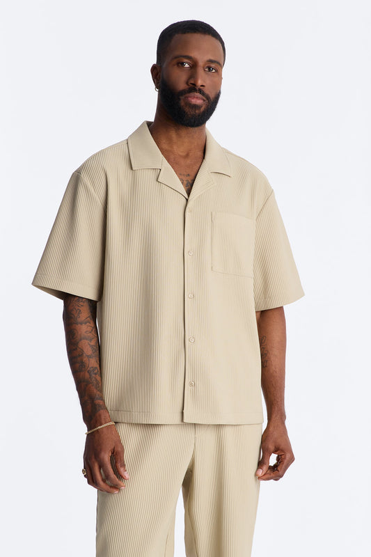 Show Up Short Sleeve Cuban Shirt - Stone Fashion Nova