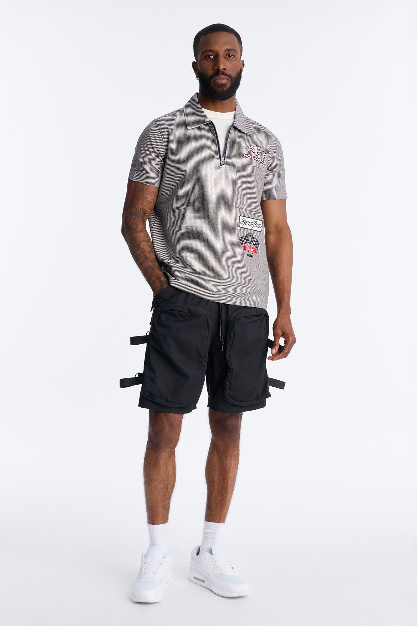 Hot Road Quarter Zip Short Sleeve Polo - Grey Fashion Nova