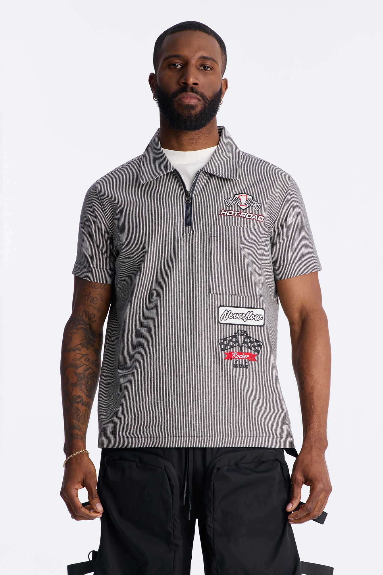 Hot Road Quarter Zip Short Sleeve Polo - Grey Fashion Nova