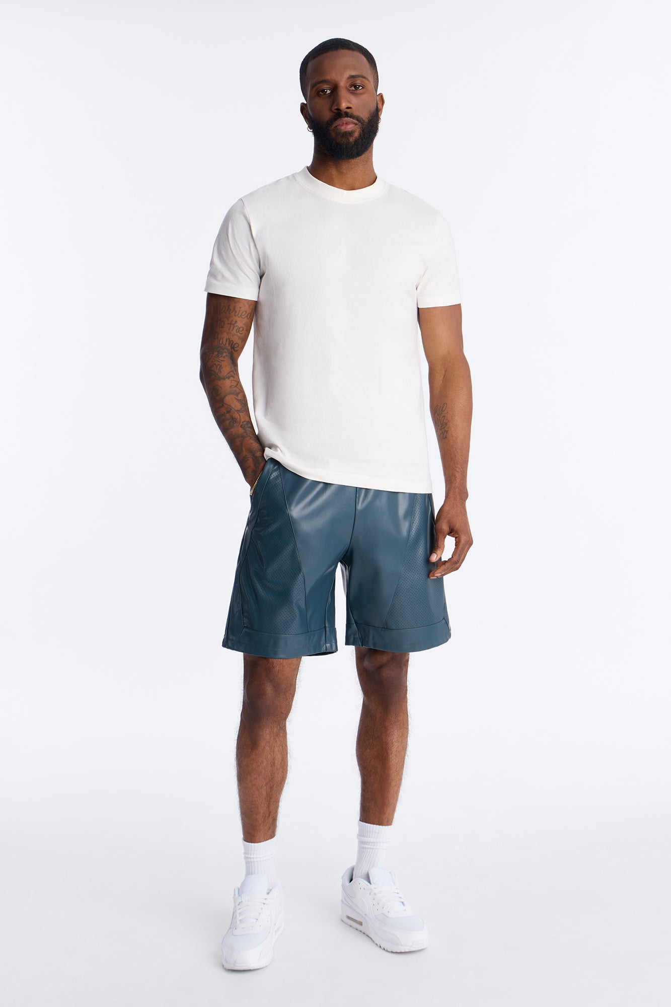 Relaxed Perforated Faux Leather Short - Navy Fashion Nova
