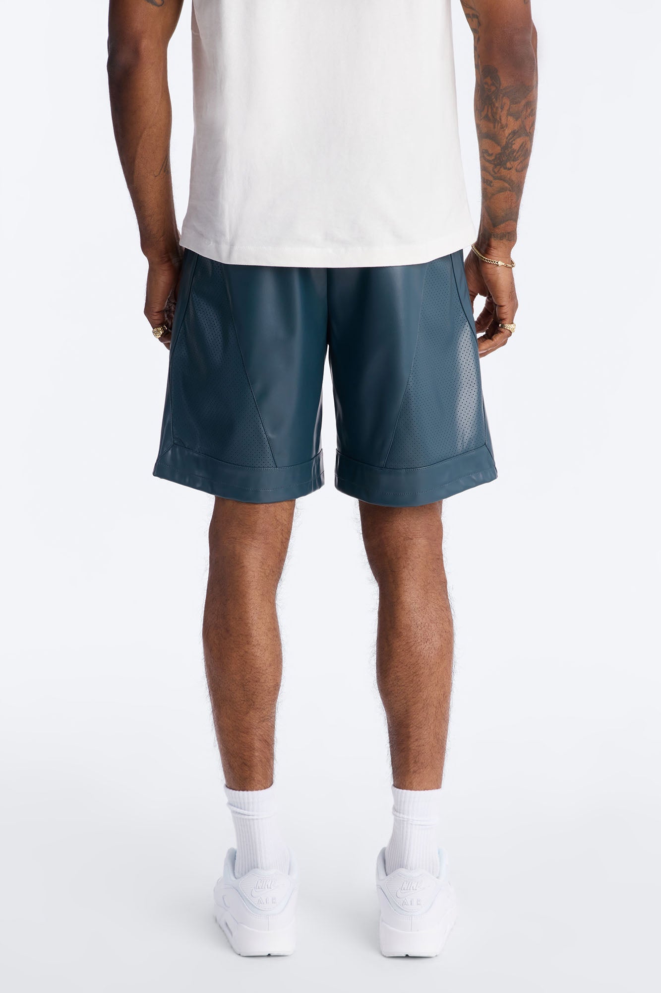 Relaxed Perforated Faux Leather Short - Navy Fashion Nova