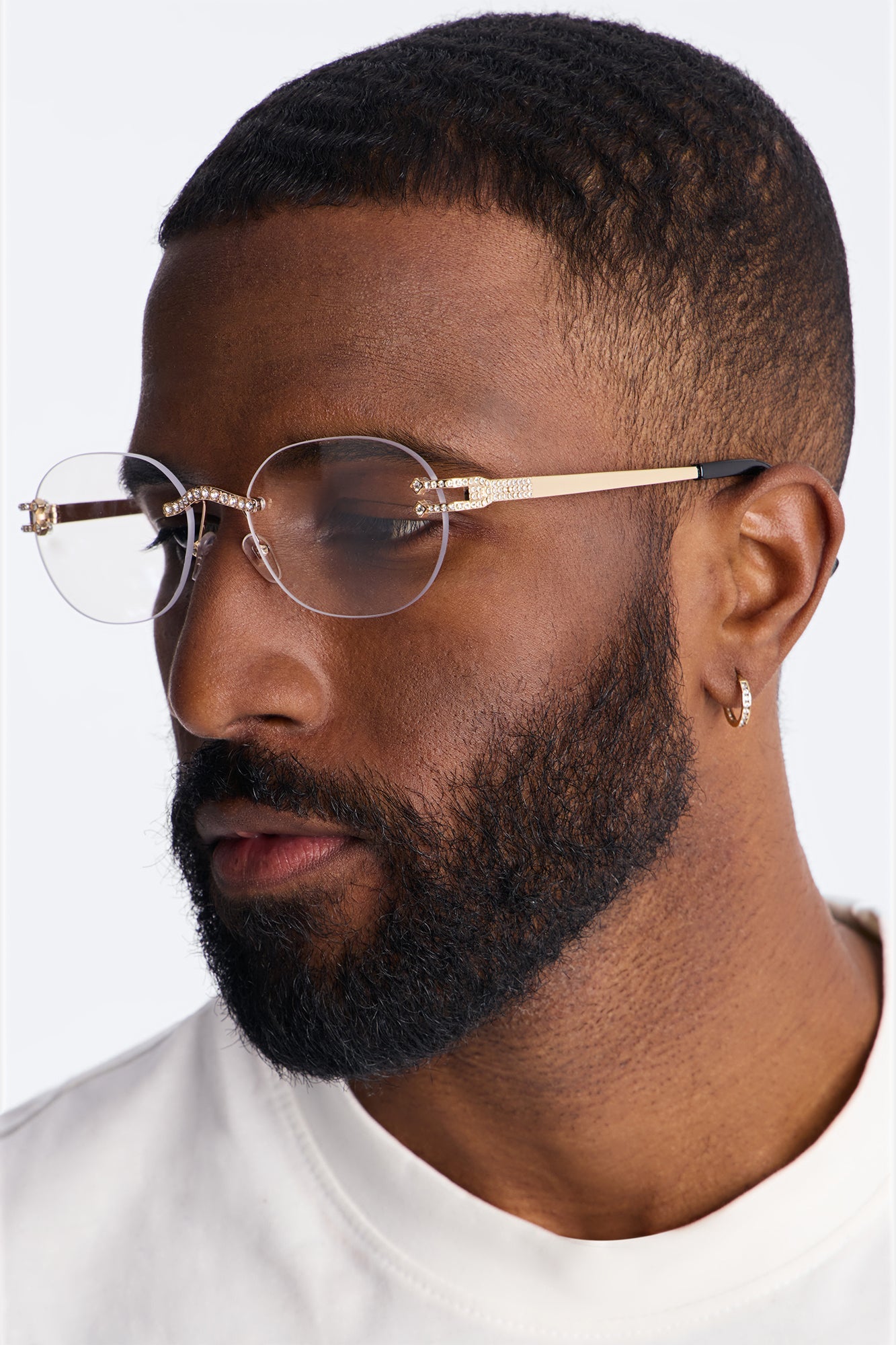 Embellished Round Frameless Metal Sunglasses - Gold Fashion Nova