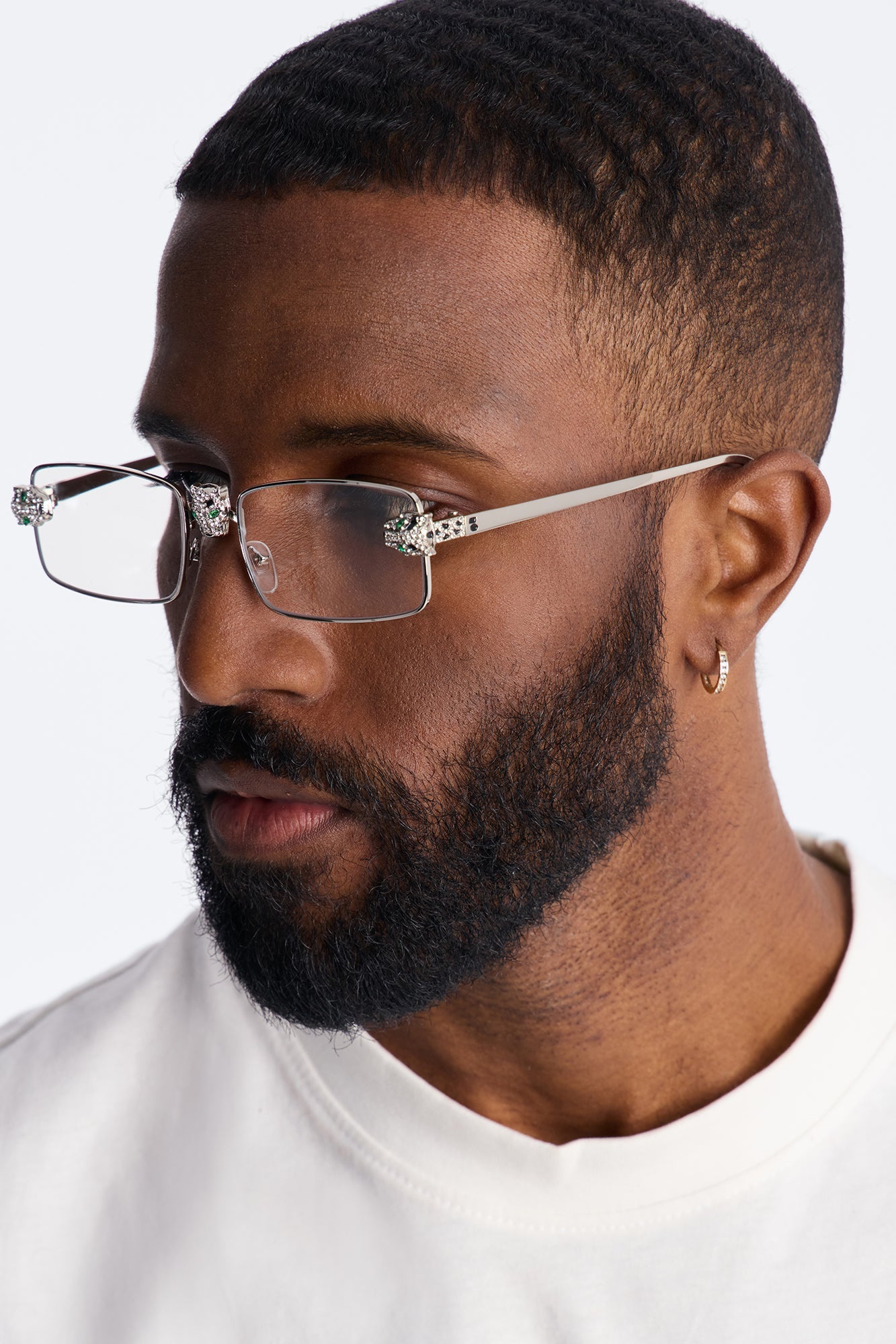 Iced Panther Rectangle Metal Sunglasses - Silver Fashion Nova