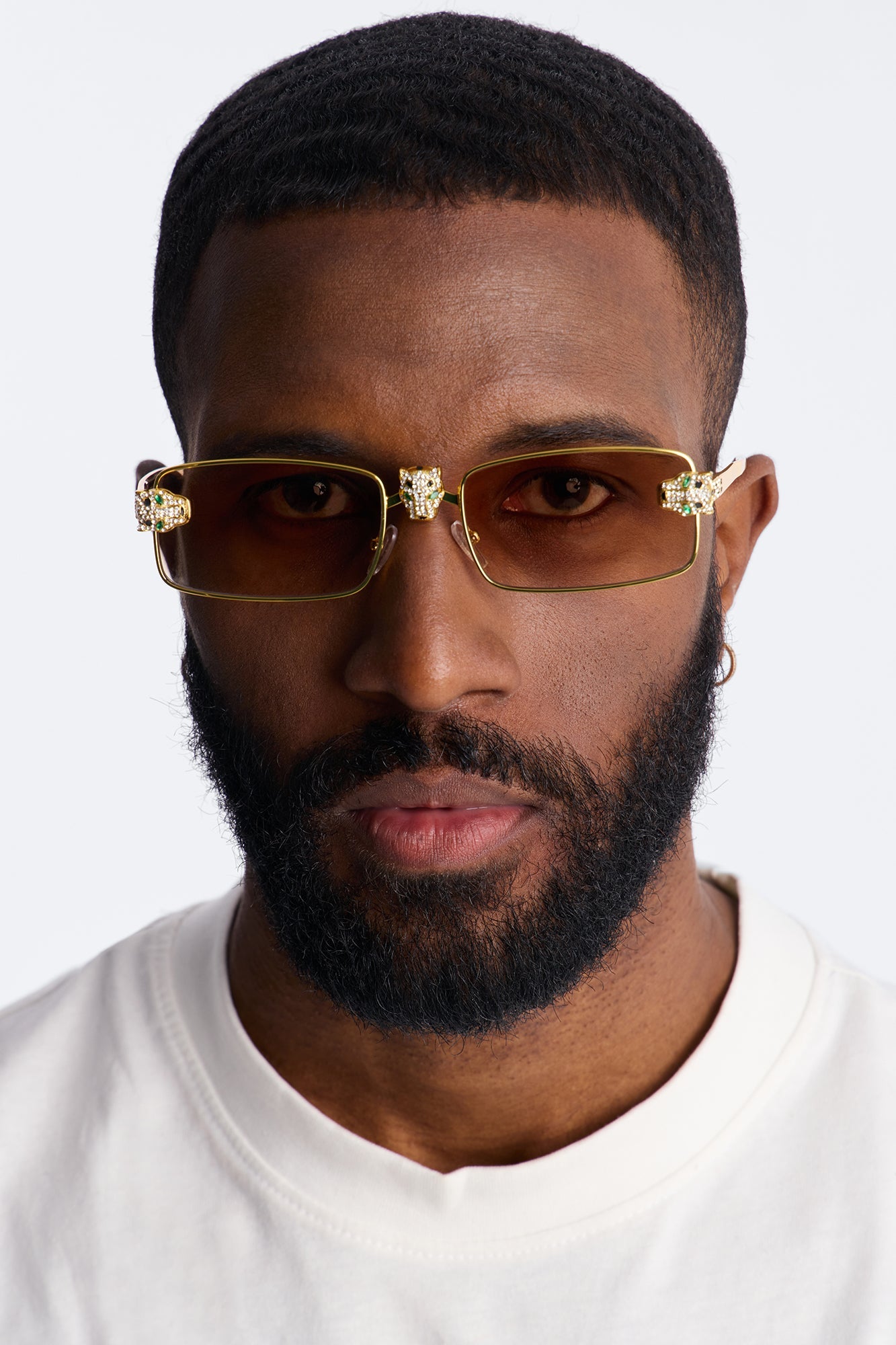Iced Panther Rectangle Metal Sunglasses - Gold/Brown Fashion Nova