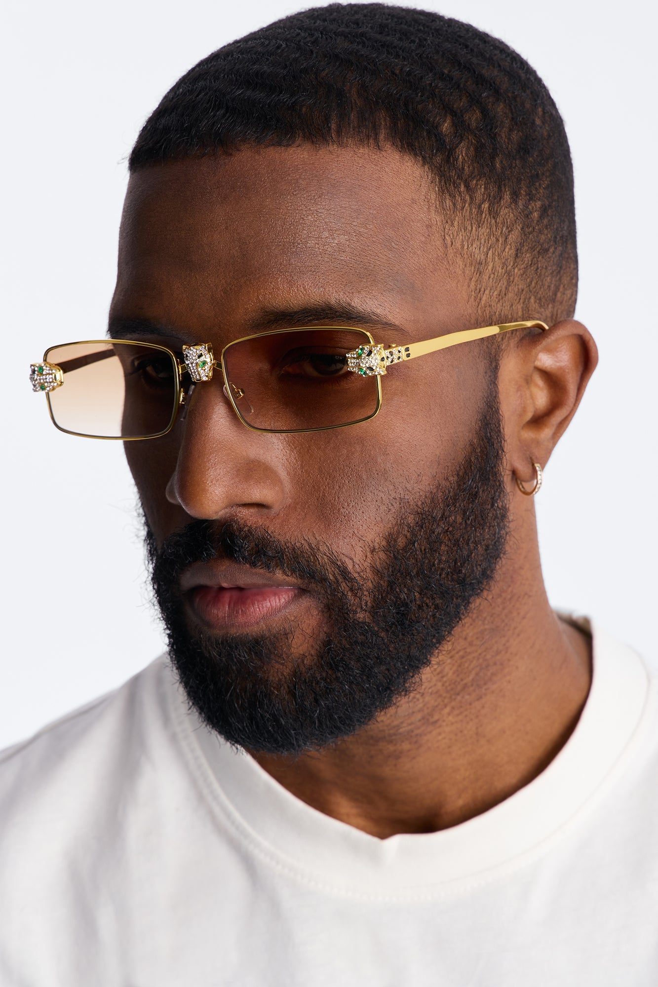 Iced Panther Rectangle Metal Sunglasses - Gold/Brown Fashion Nova