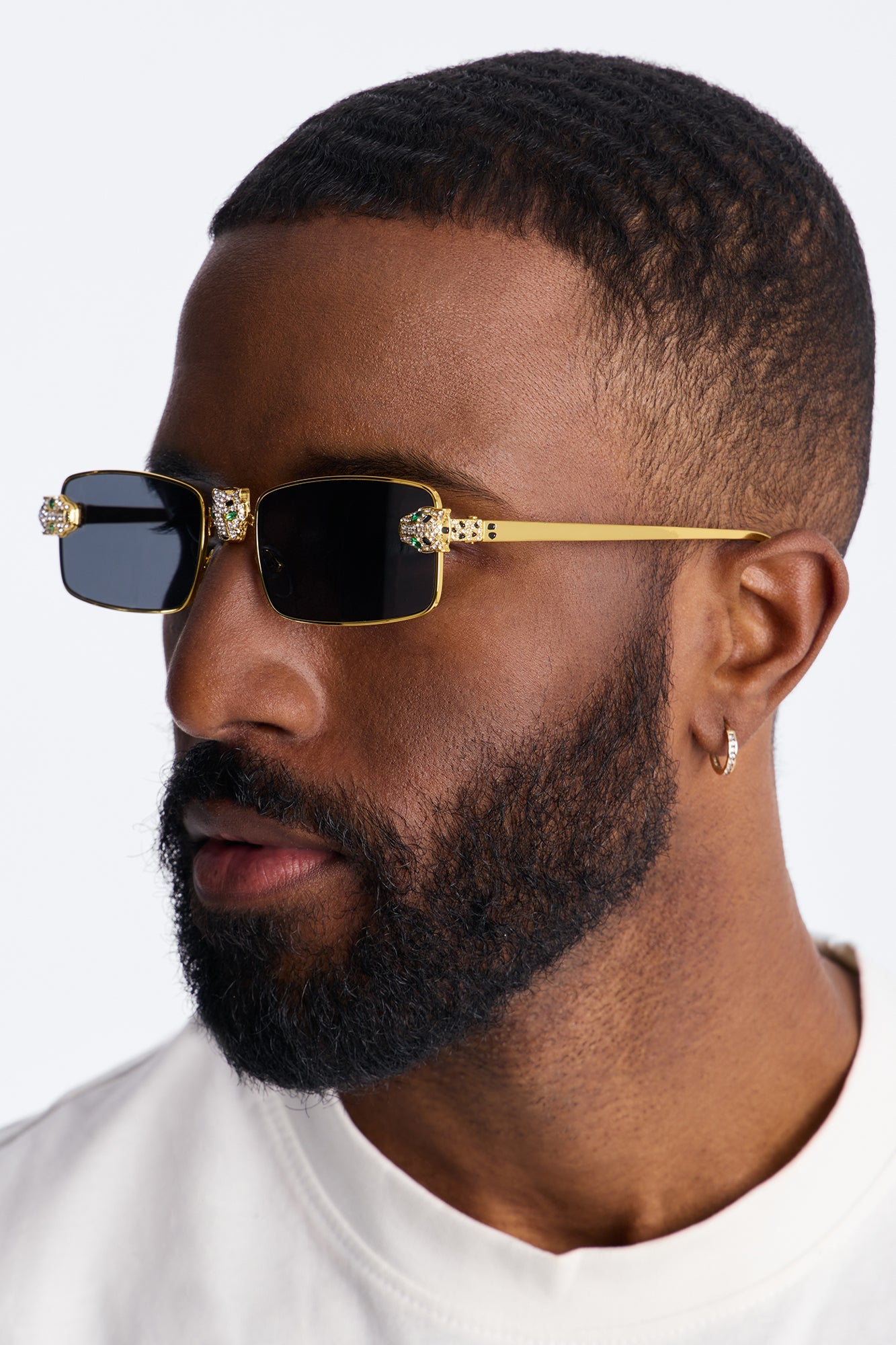 Iced Panther Rectangle Metal Sunglasses - Gold/Black Fashion Nova