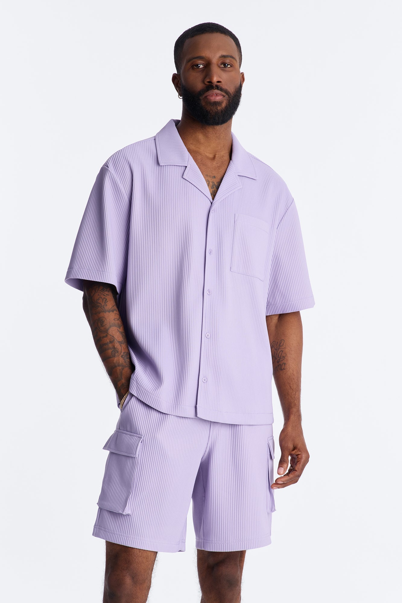 Show Up Short Sleeve Cuban Shirt - Lavender Fashion Nova
