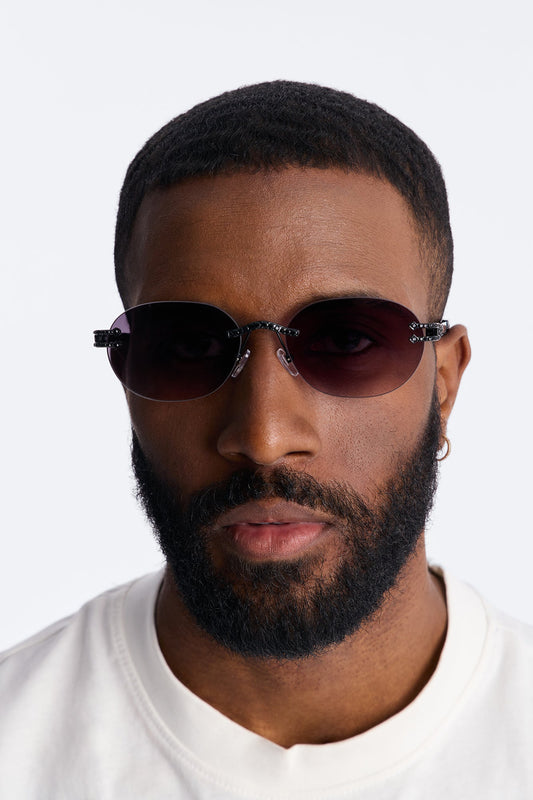 Embellished Round Frameless Metal Sunglasses - Gunmetal Fashion Nova