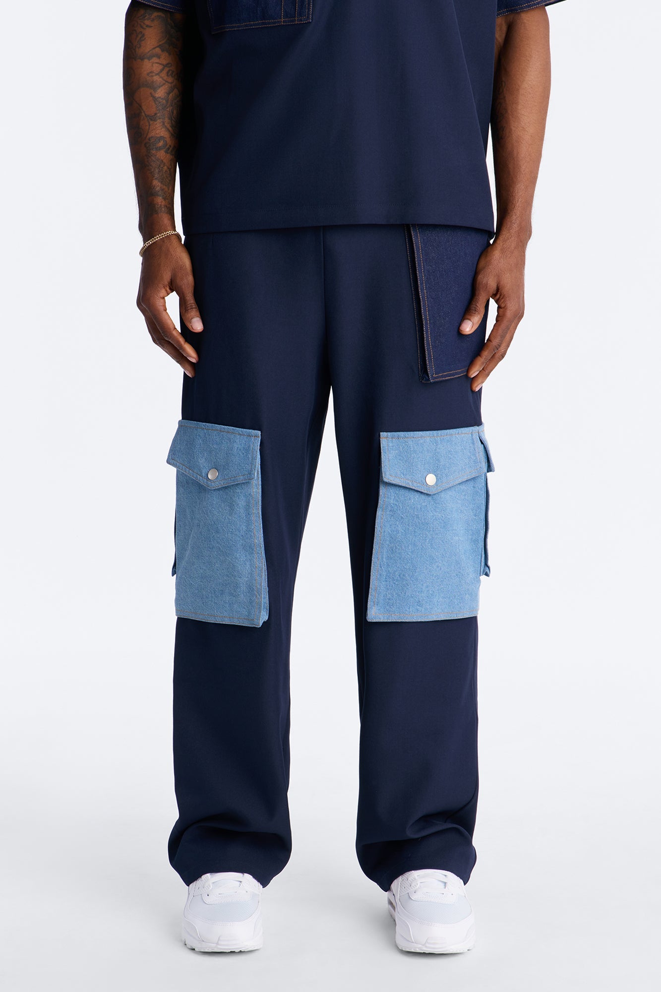 Baggy Blueprint Contrast Cargo Pant - Indigo Fashion Nova